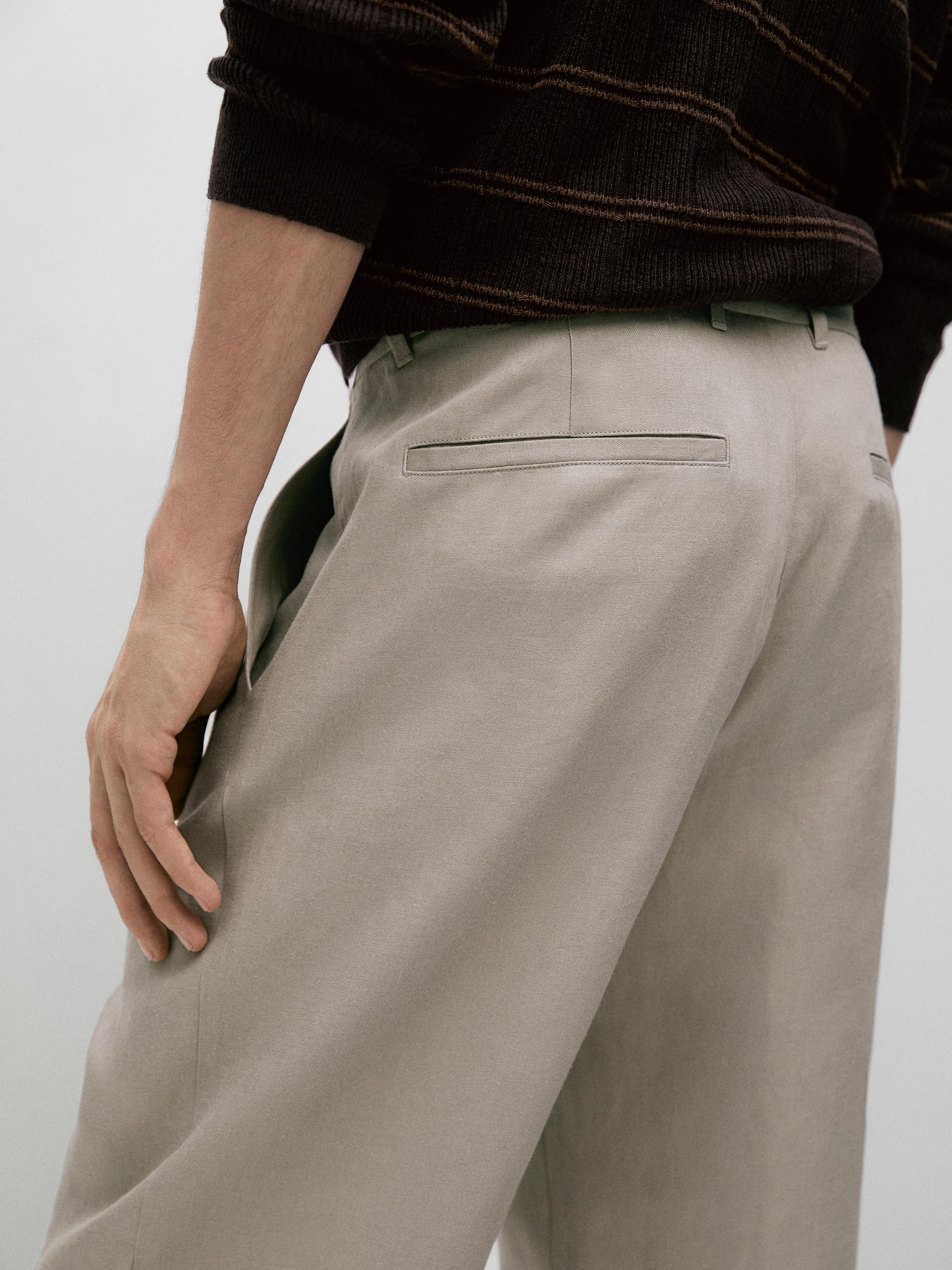 Tapered fit linen pants — BEIGE
