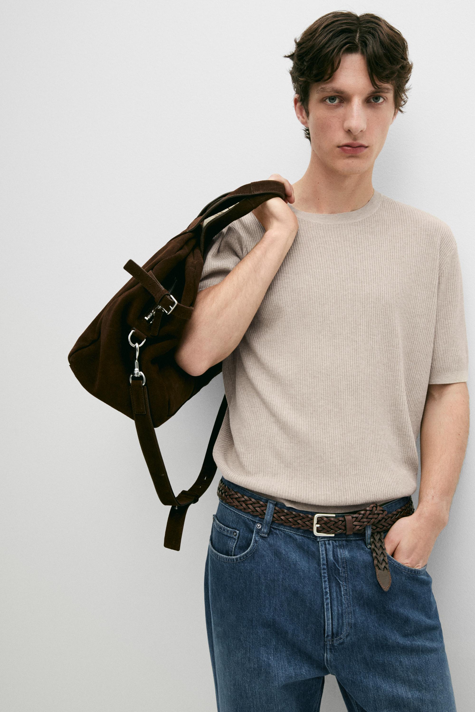 Short sleeve knit cotton blend sweater — Washed