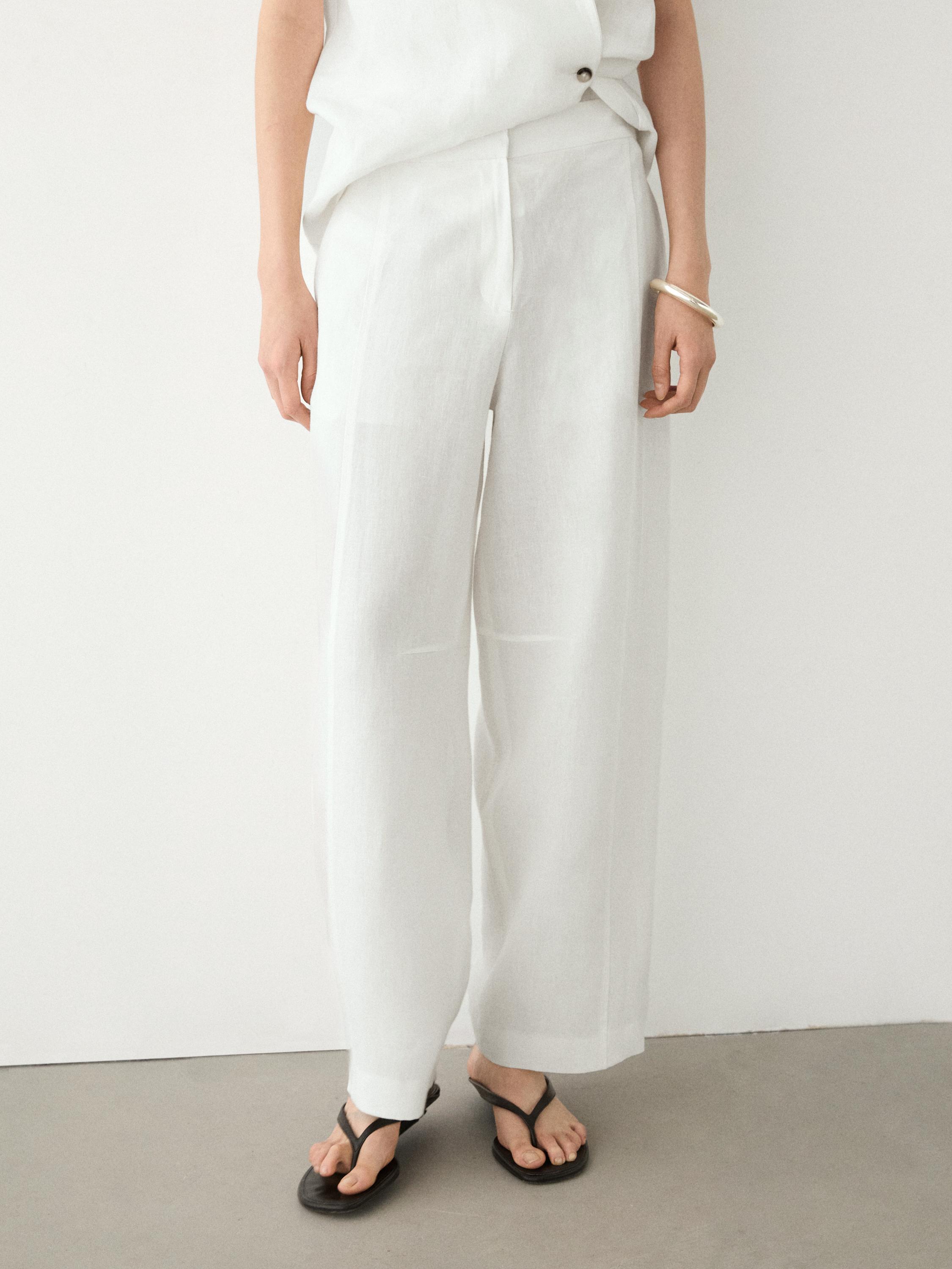 Linen barrel fit pants — Off white