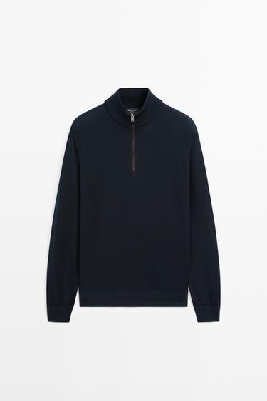Merino wool blend mock neck knit sweater — NAVY BLUE 2