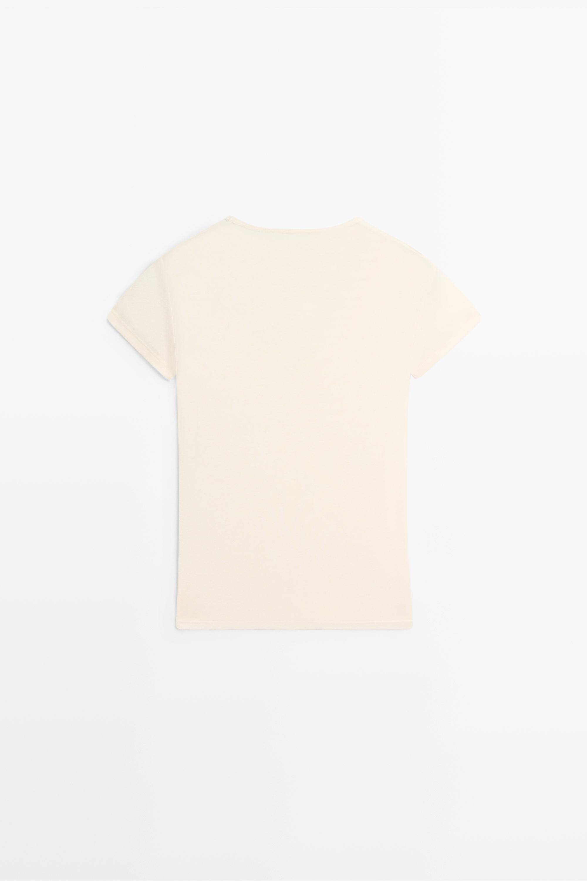 Lace-detail V-neck T-shirt — CREAM