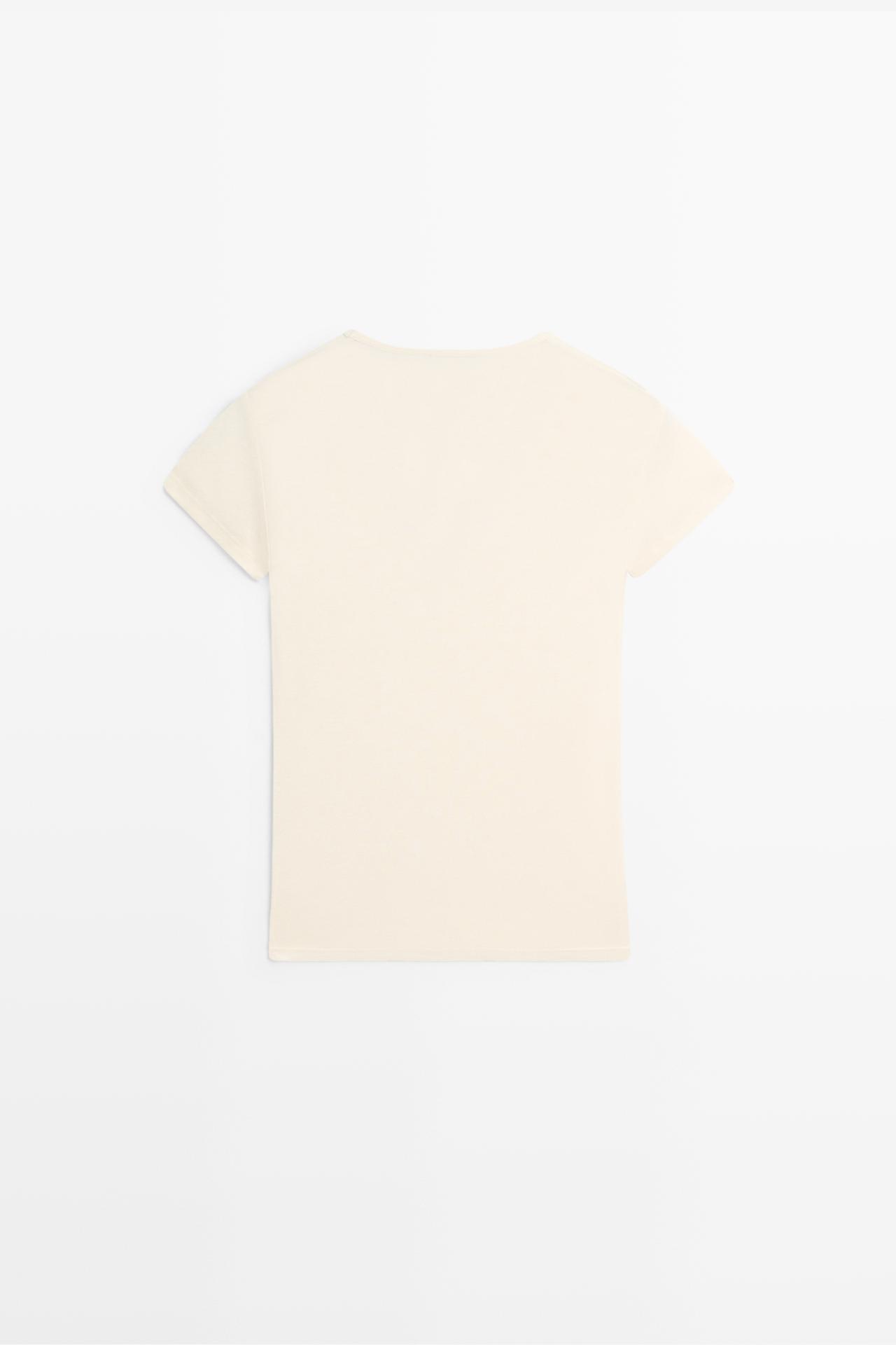 Lace-detail V-neck T-shirt — CREAM