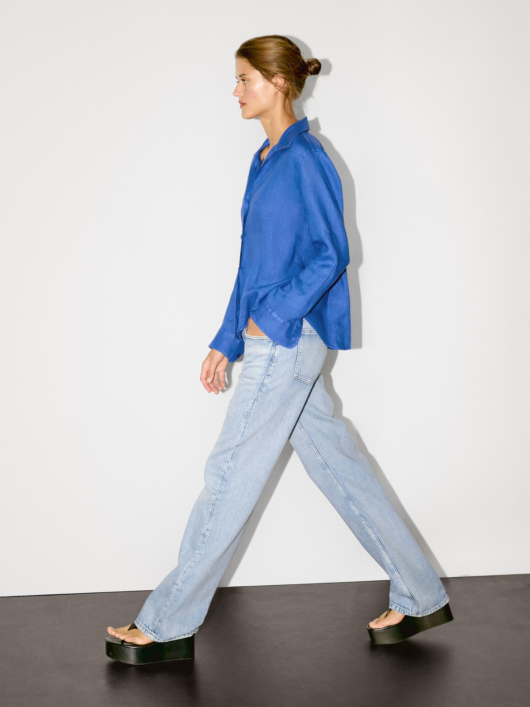 100% linen open collar shirt