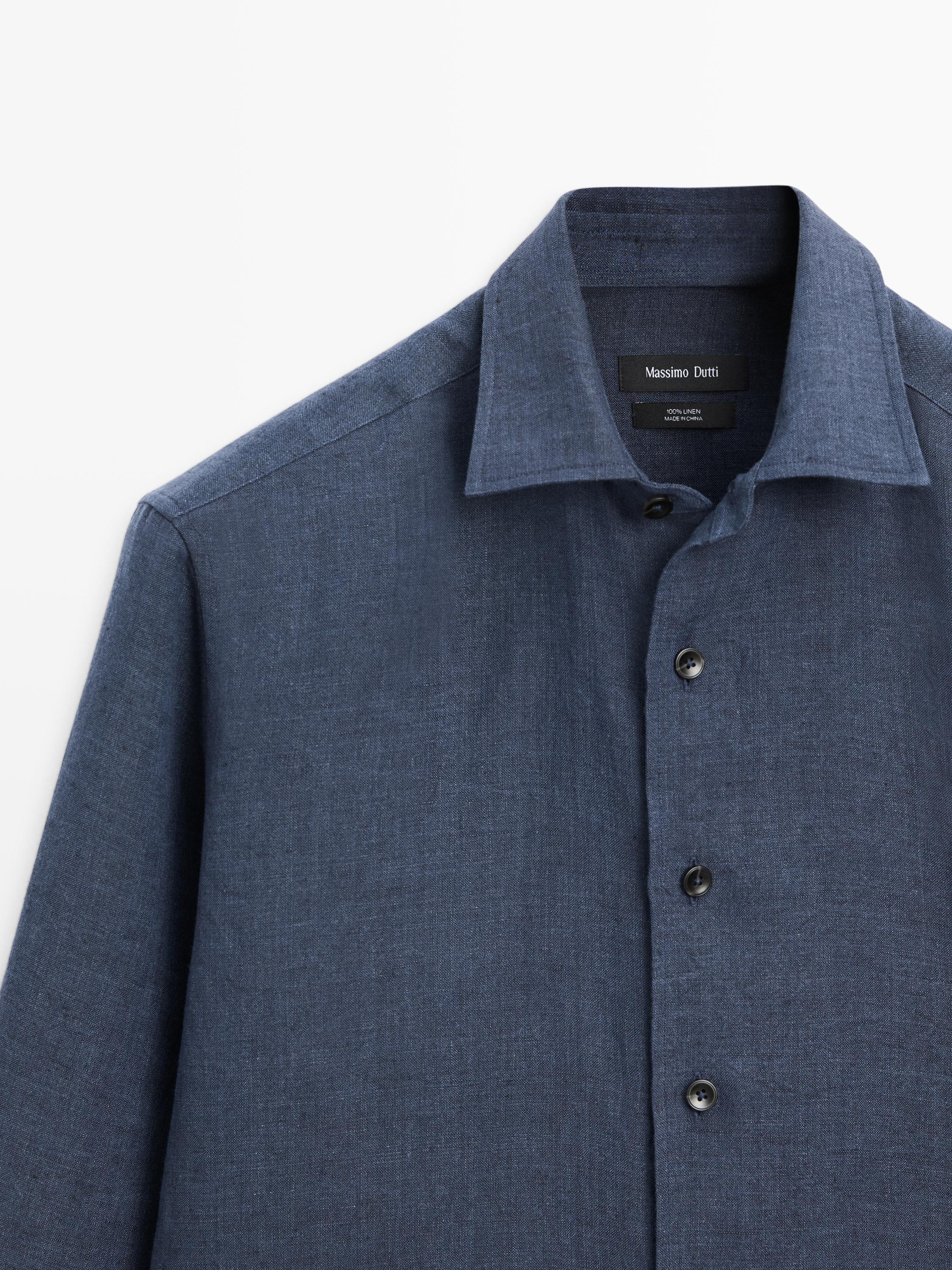100% linen regular fit shirt · Faded Blue · Shirts | Massimo Dutti