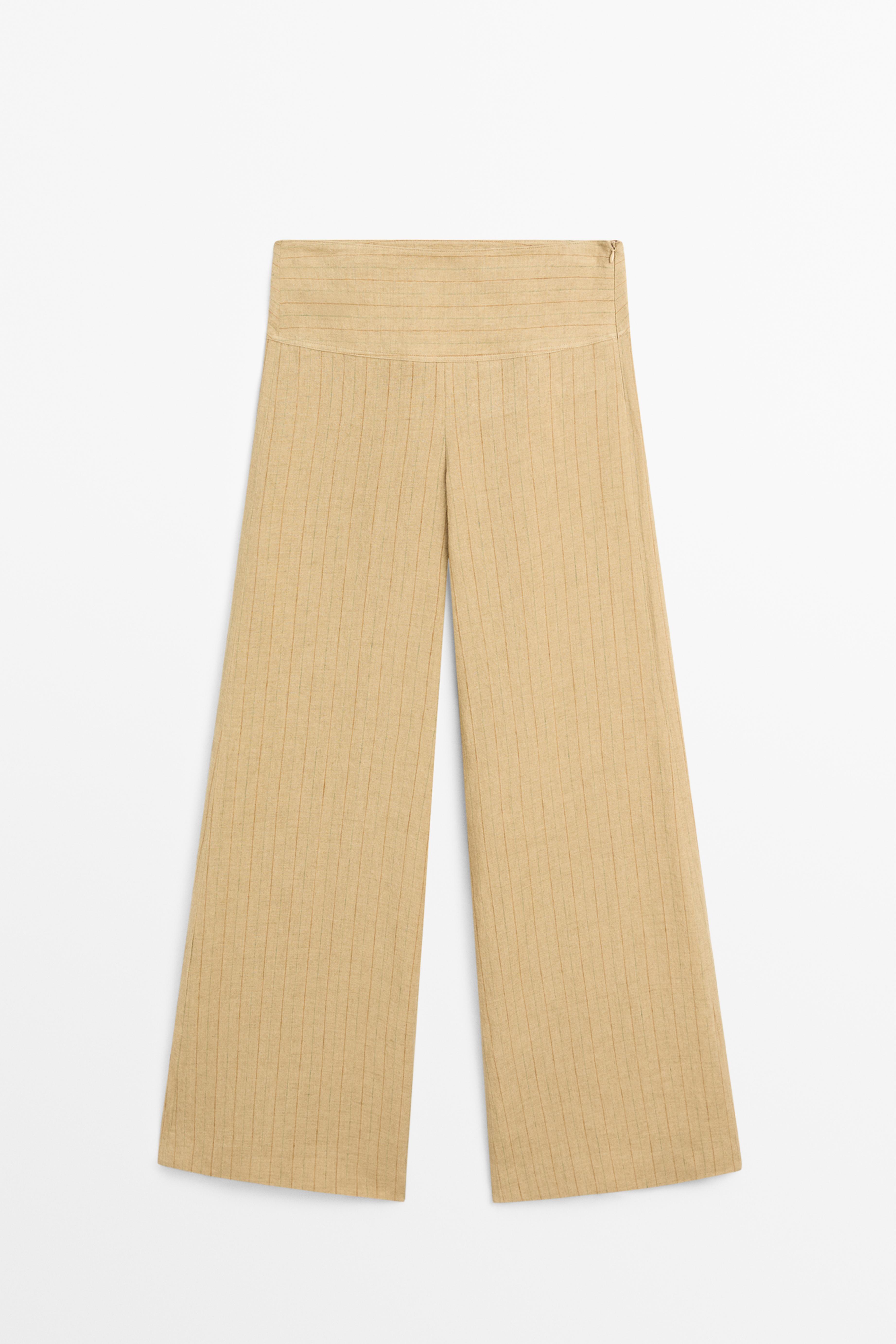 100% linen mid-waist flare pants — SAND