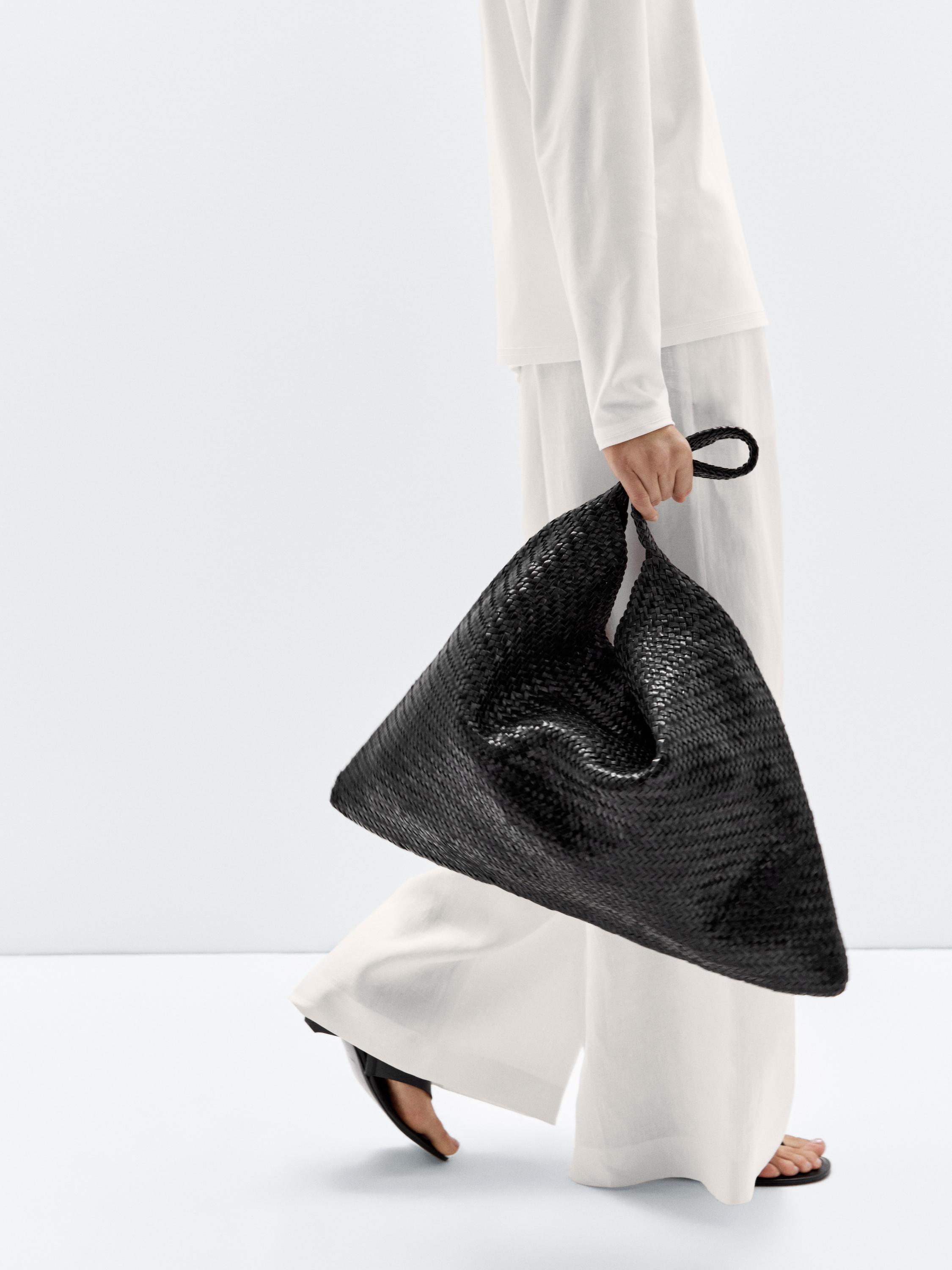 Nappa leather woven maxi tote bag