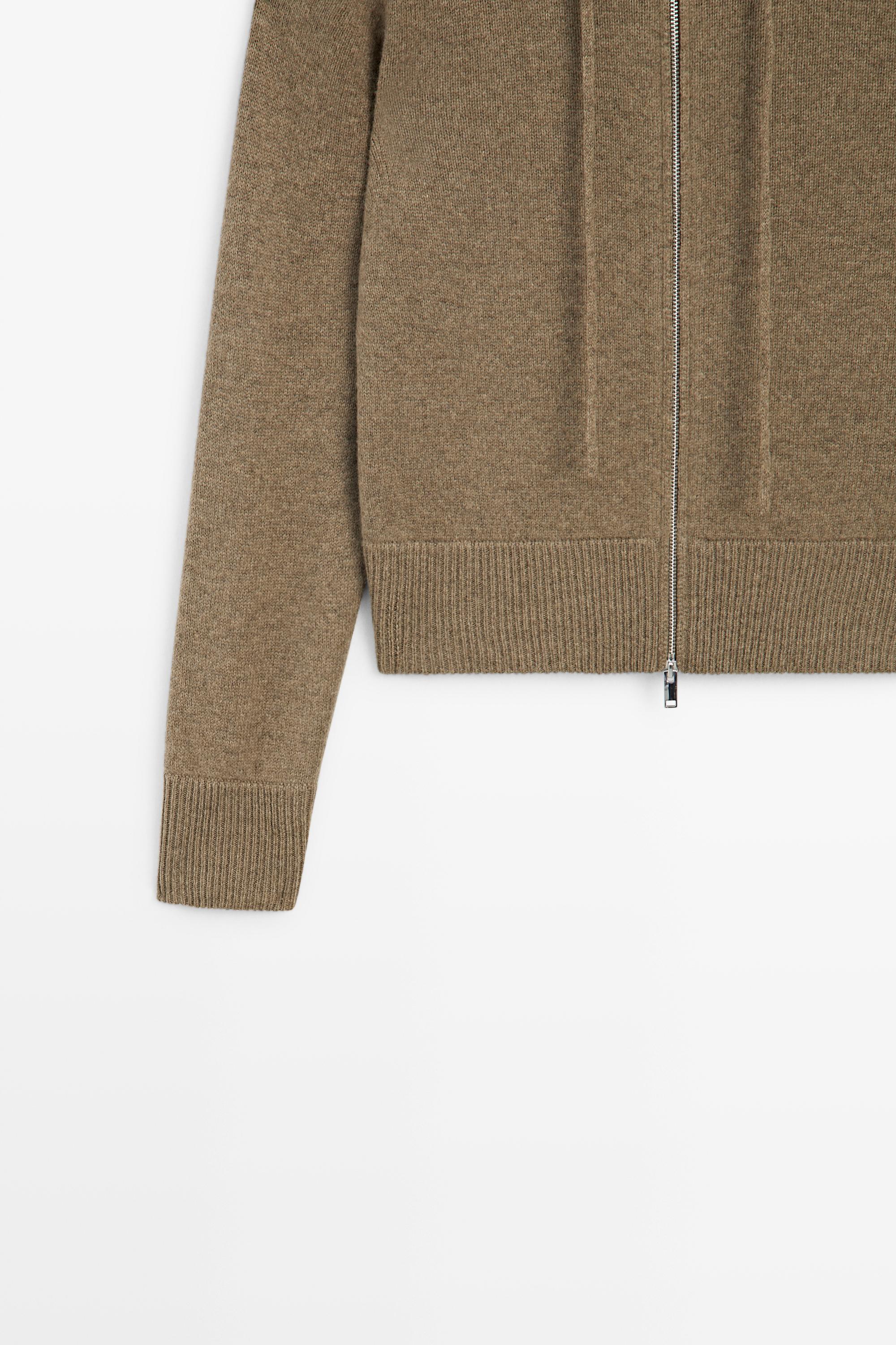 Wool blend hooded knit cardigan — GREENISH