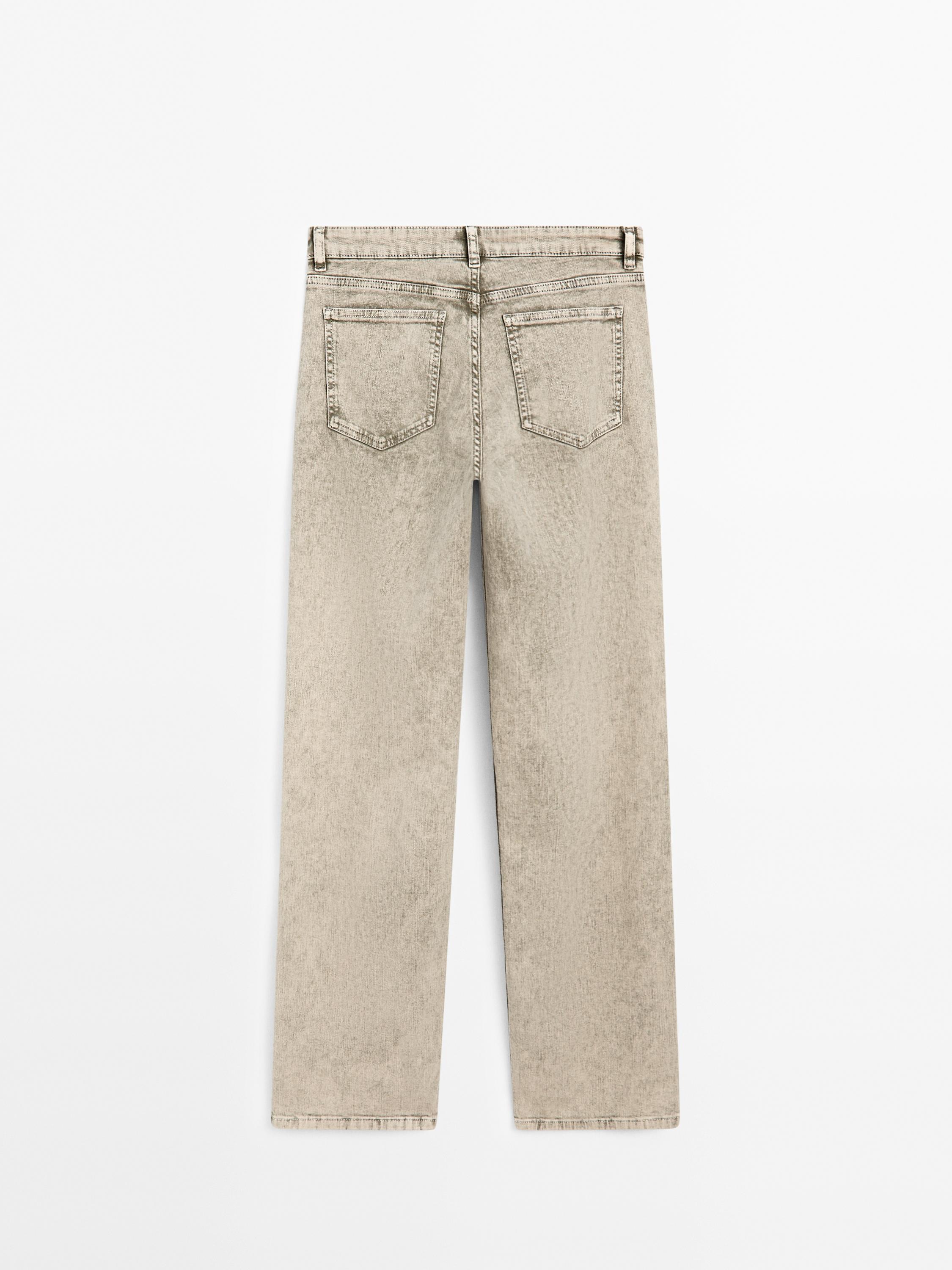 Jeans straight de cintura média em mistura de algodão