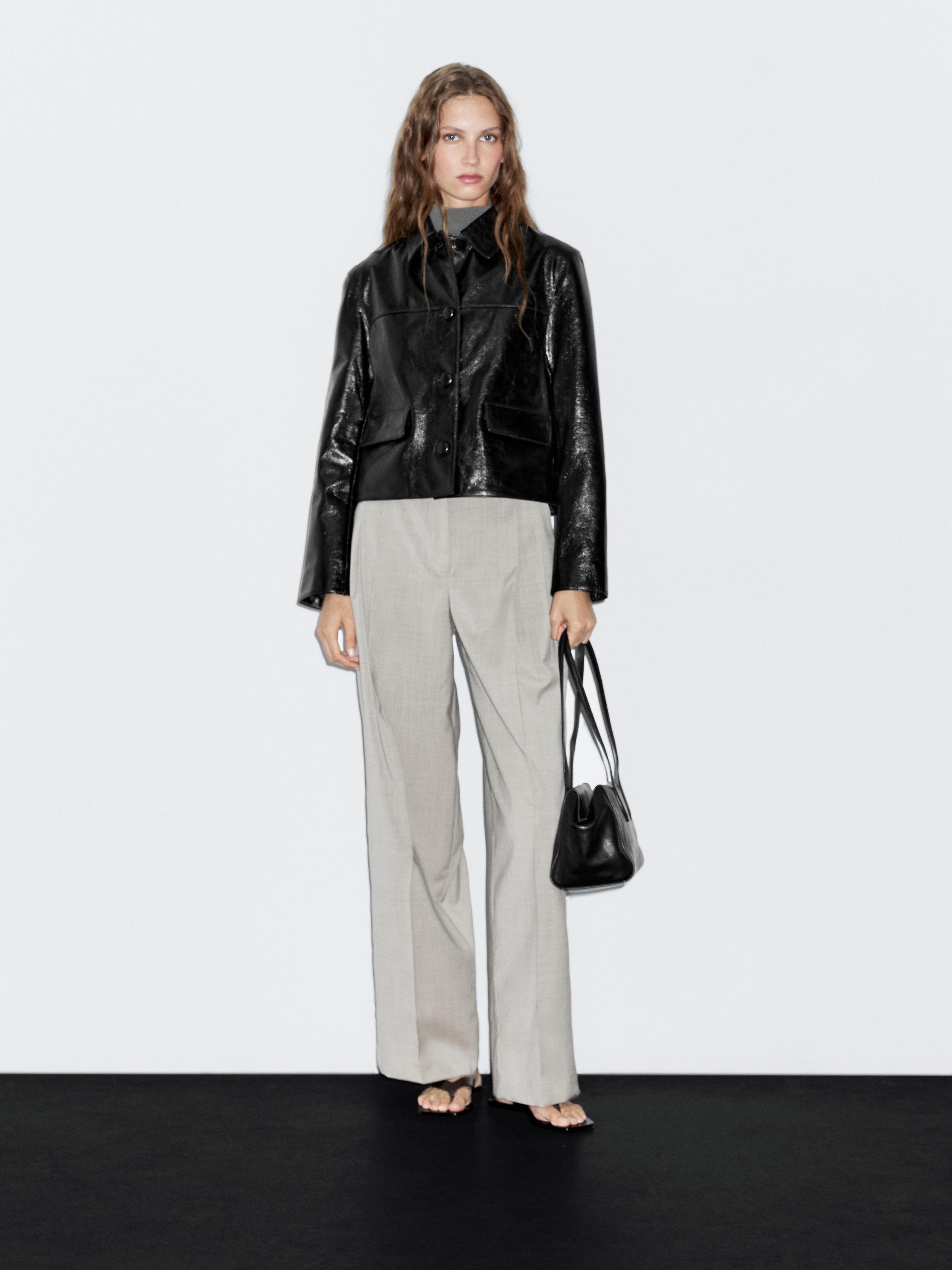Cropped nappa leather jacket