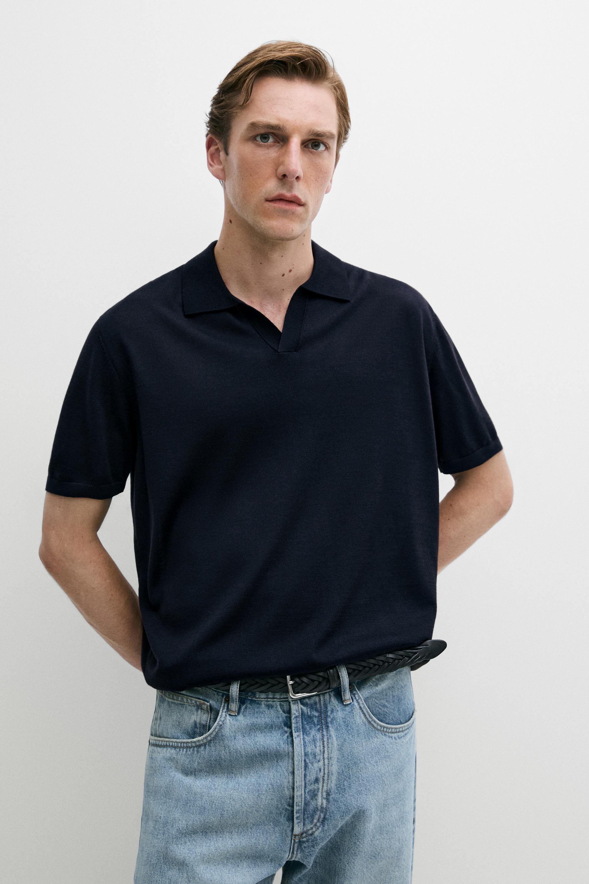 Short sleeve wool blend knit polo shirt