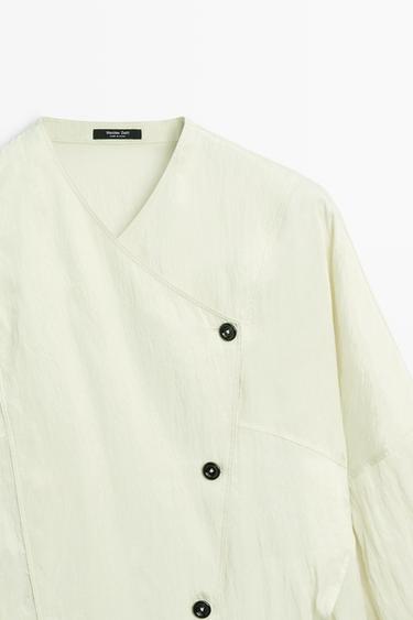 Fluid wrap shirt with button detail — PASTEL GREEN 9
