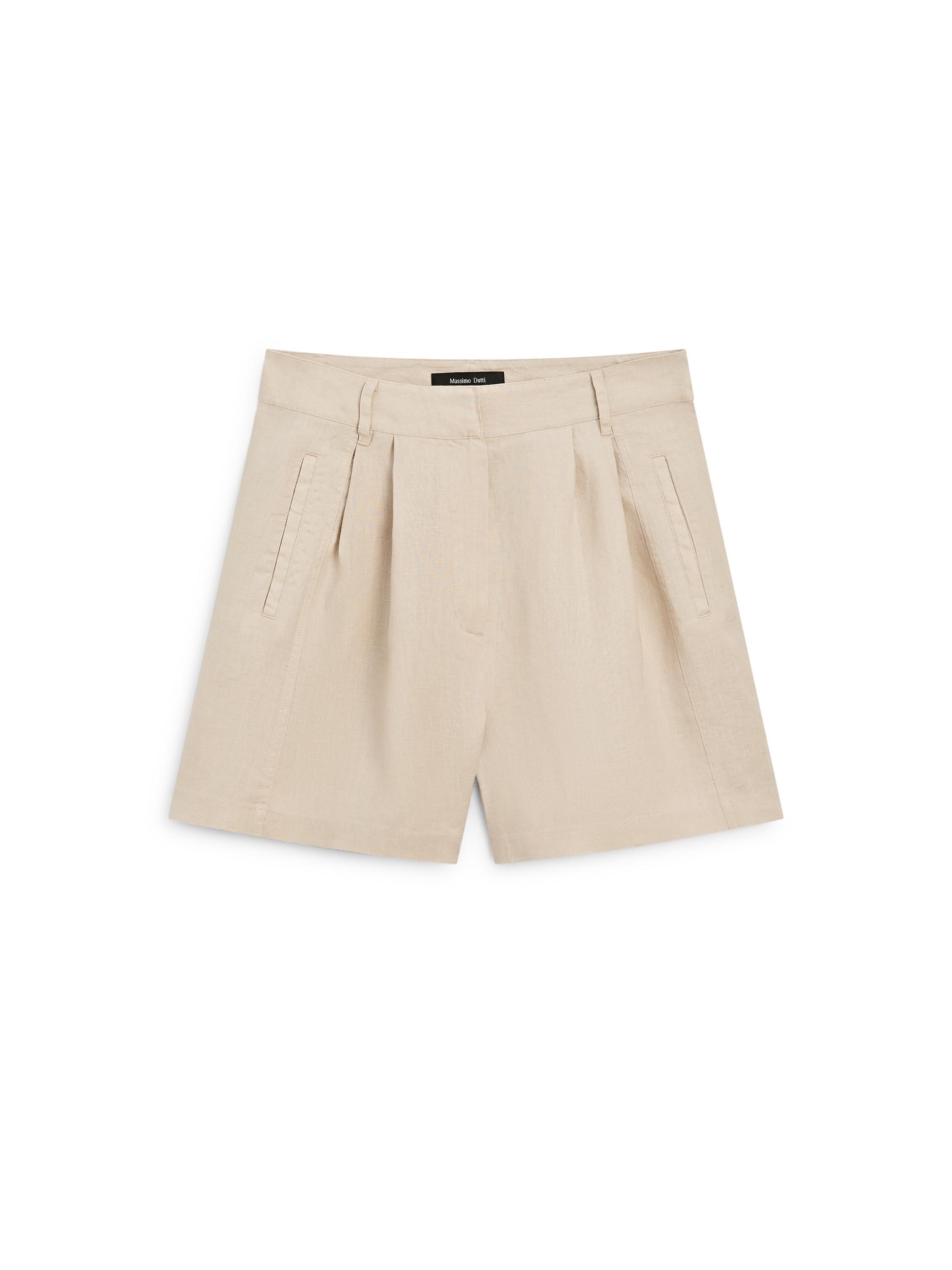 100% linen long Bermuda shorts with darts — SAND