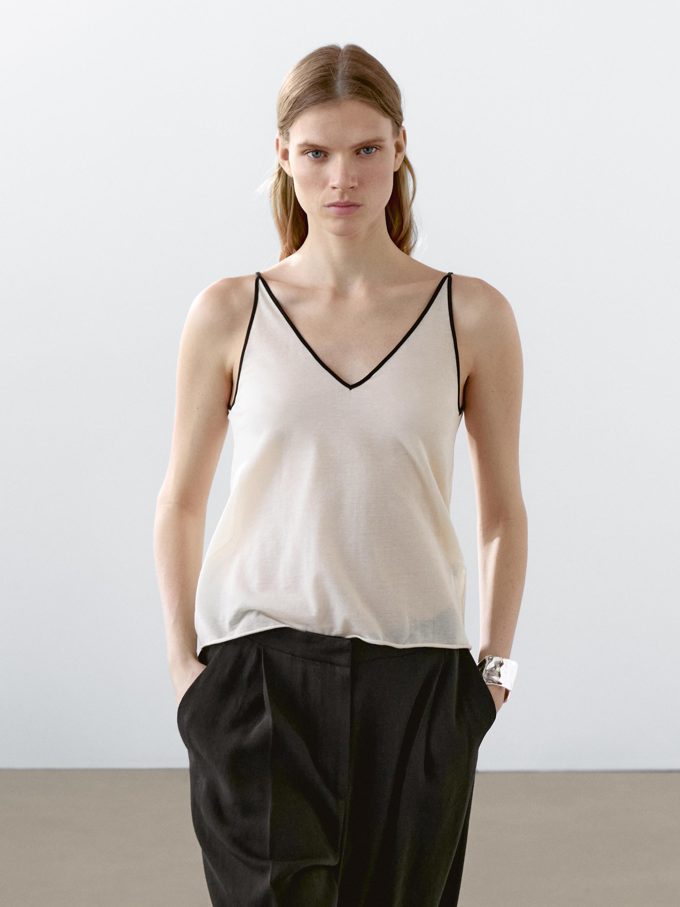 Cotton blend strappy camisole top
