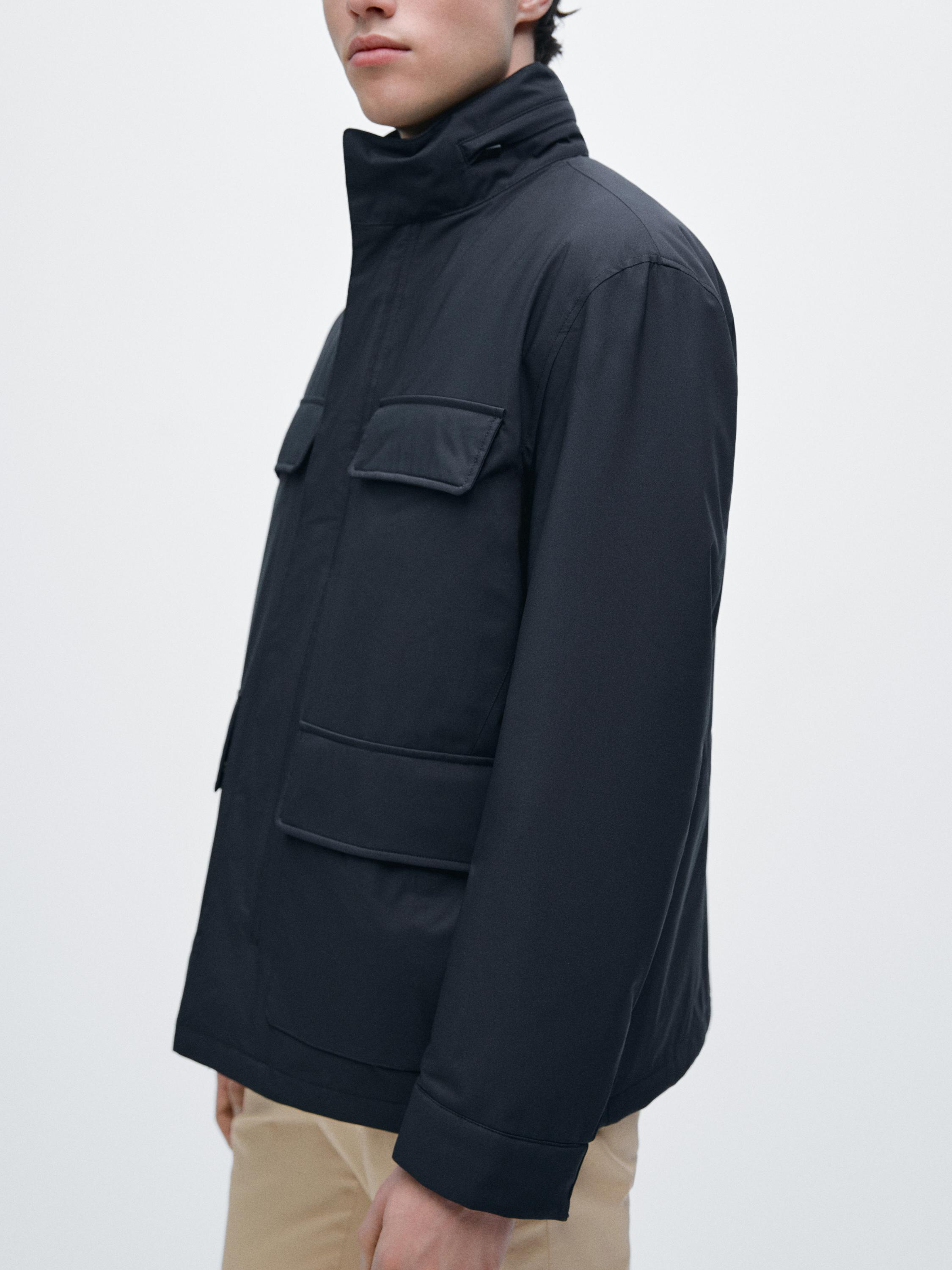 Water-repellent puffer jacket with pockets — NAVY BLUE