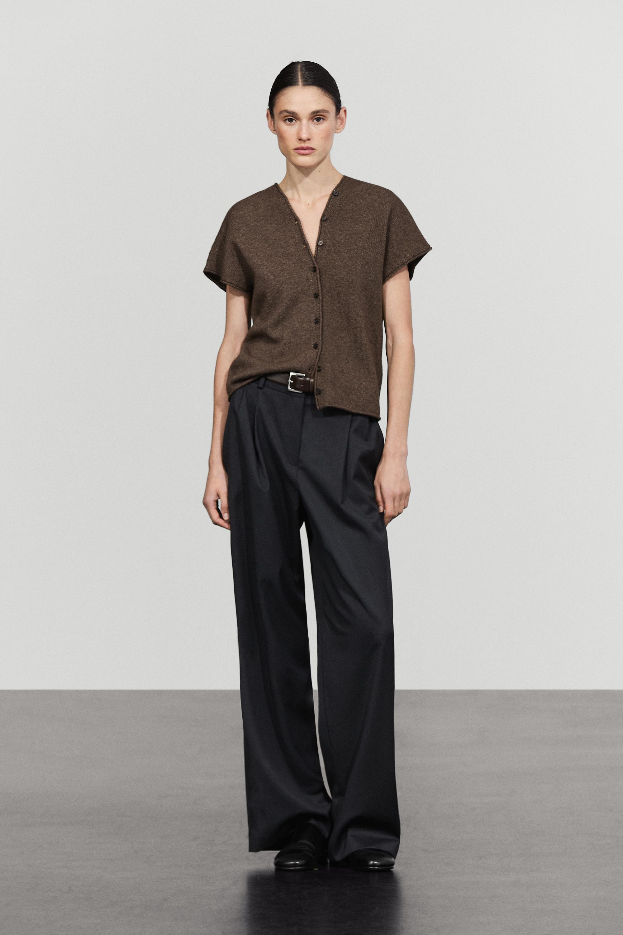Wool blend V-neck knit vest — MOLE BROWN