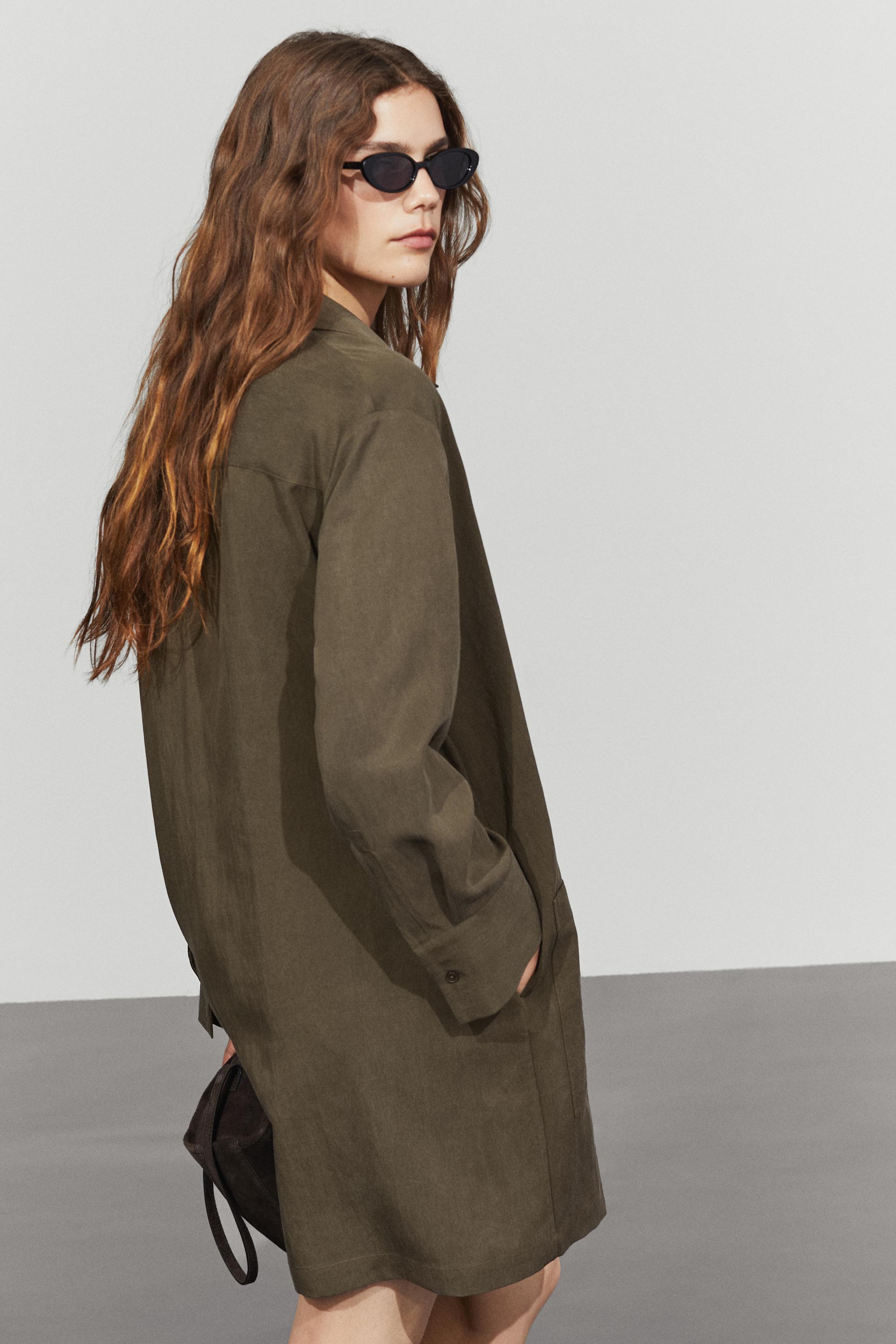 Short shirt dress with pocket detail — KHAKI