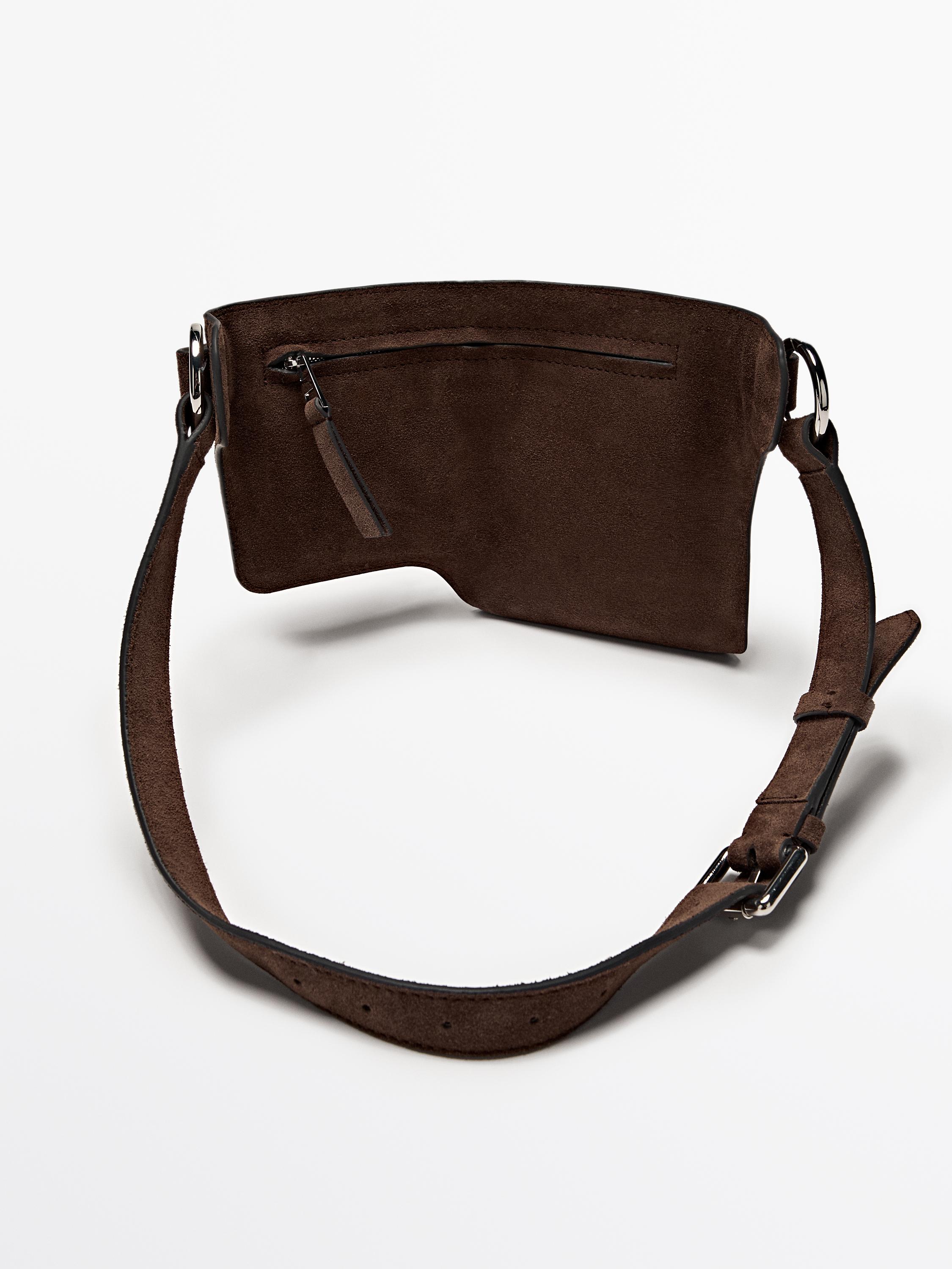 Split leather double compartment belt bag — MINK
