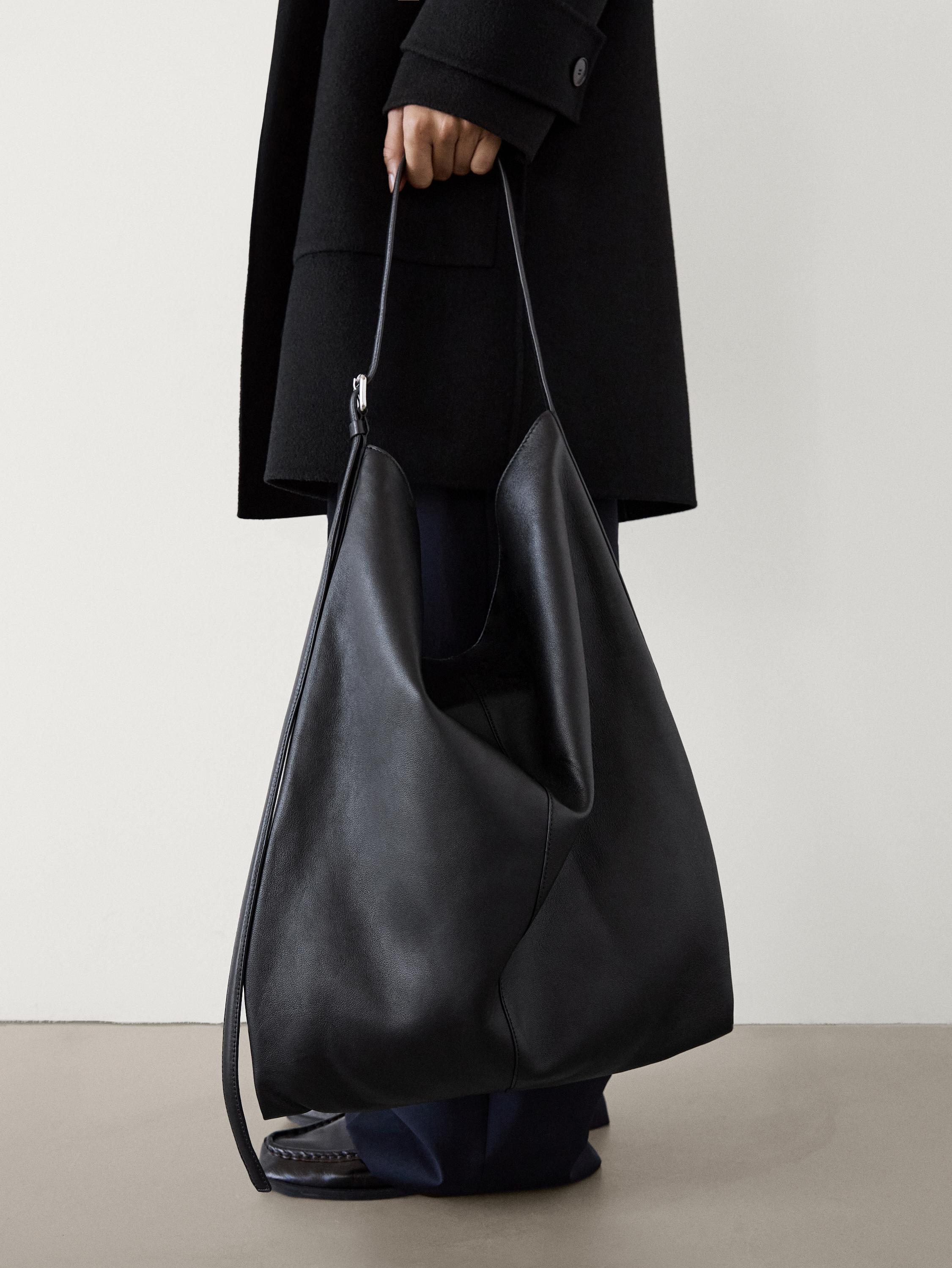 Massimo dutti black leather bag sale