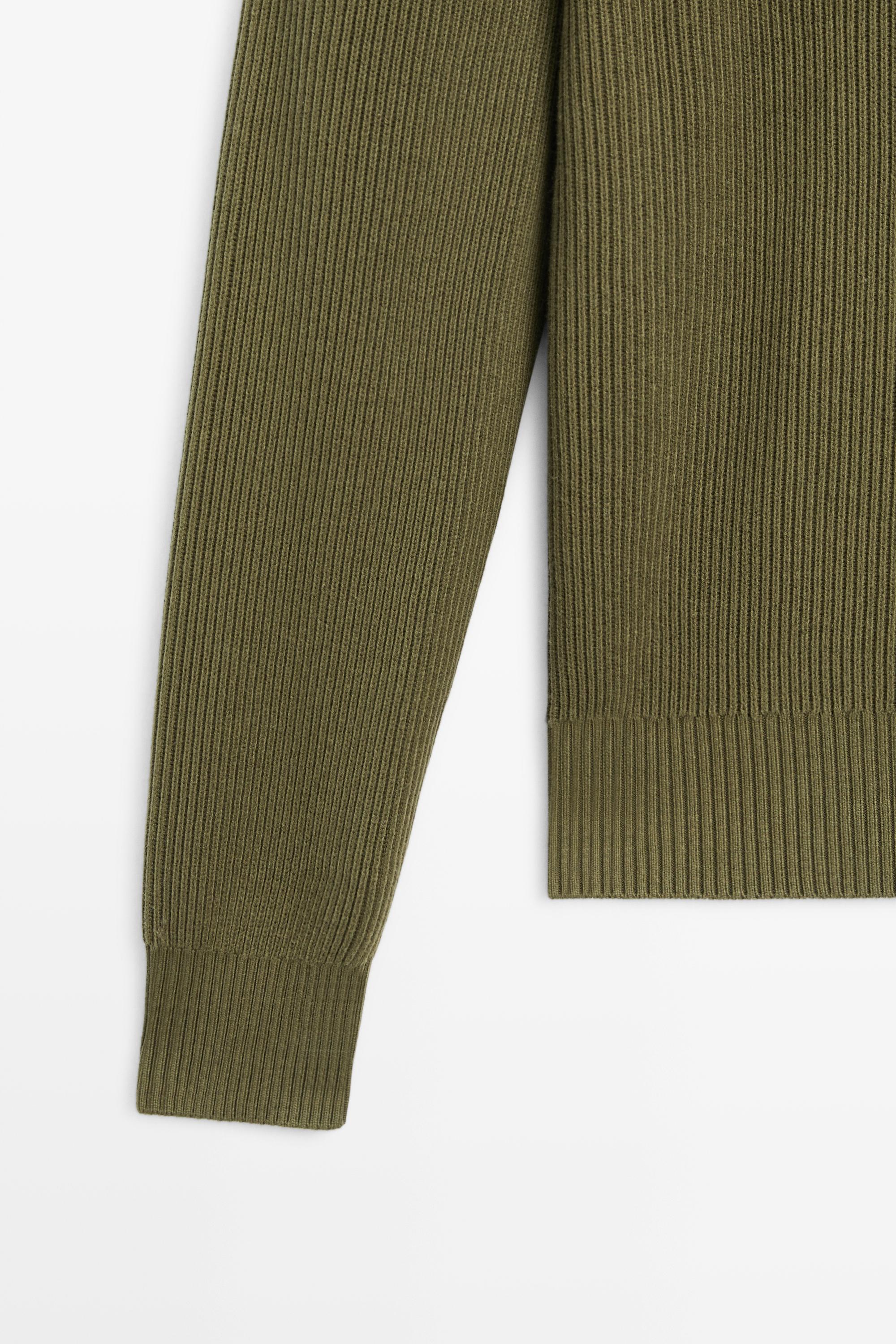 Cotton blend ribbed knit sweater — KHAKI