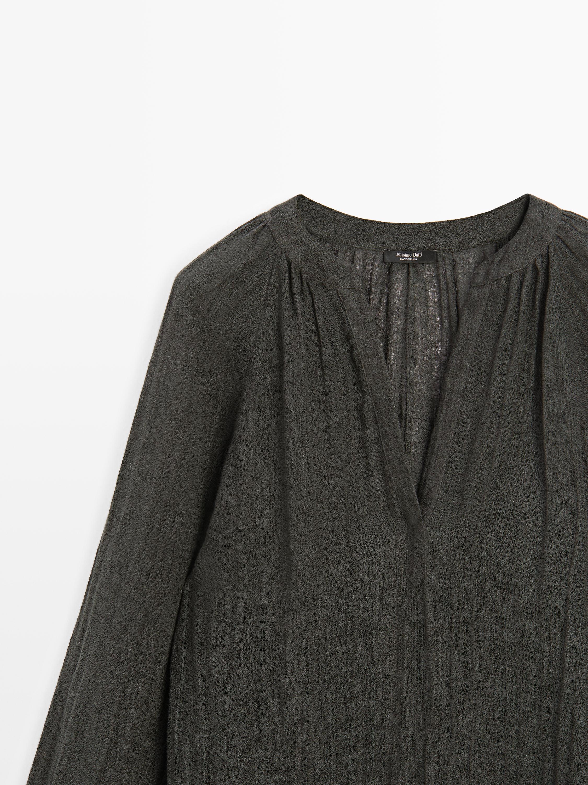 Flowing 100% linen long oversize blouse — DARK GREY