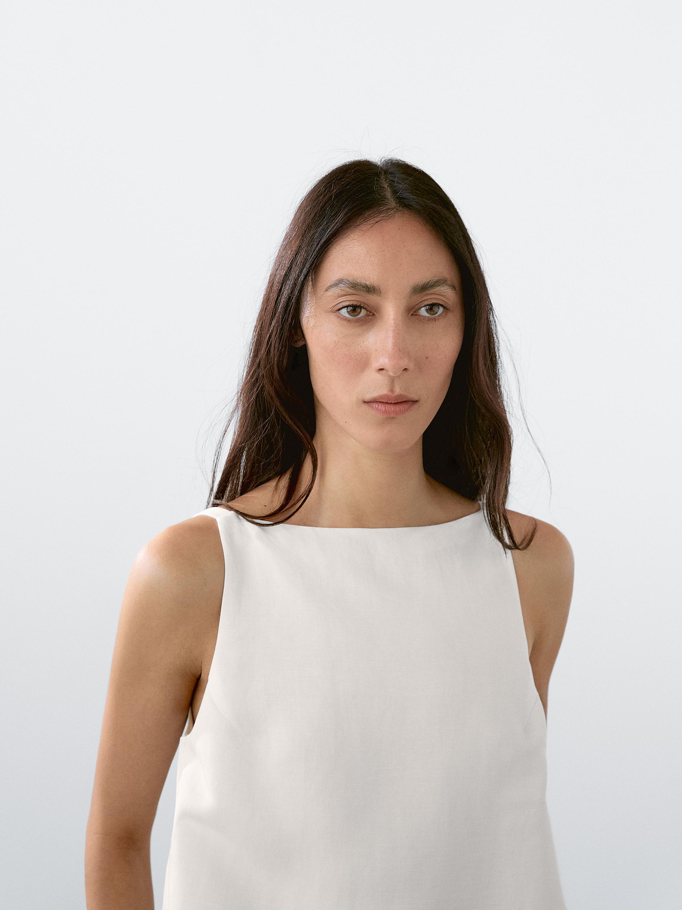 فستان قصير فضفاض من الكتان المخلوط