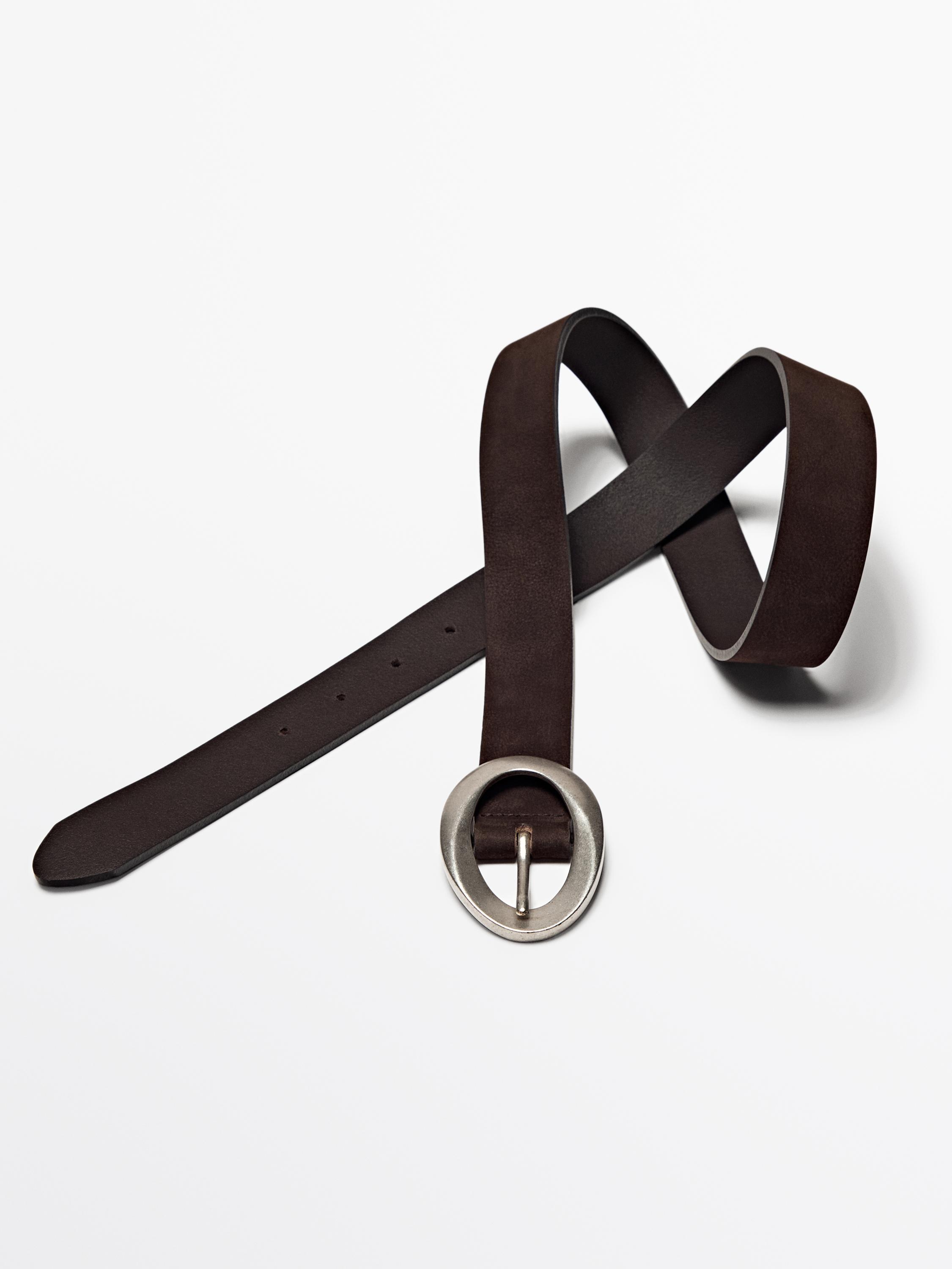 Nubuck leather belt with oval buckle