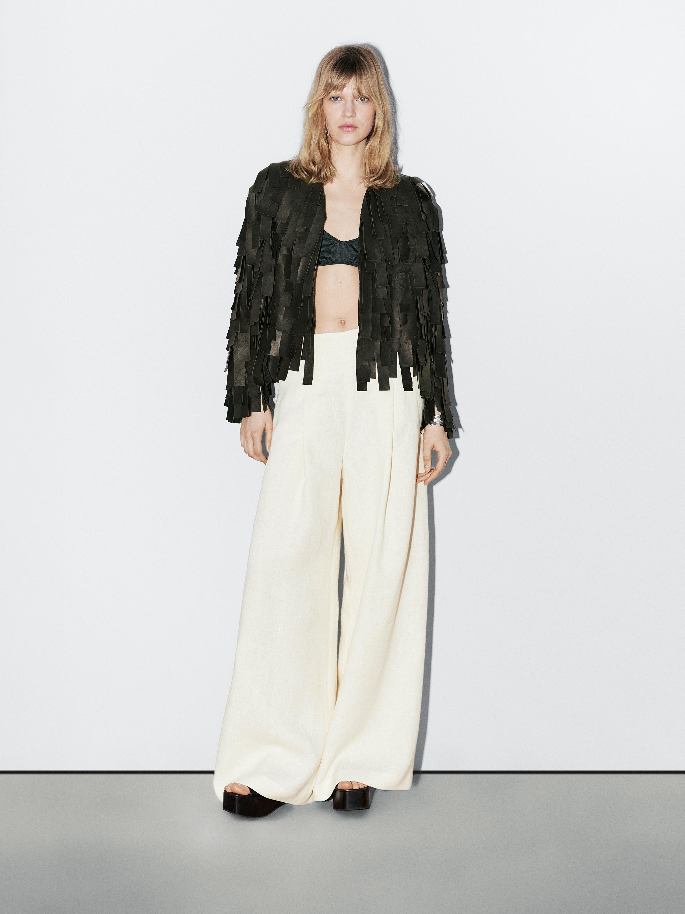 Veste à franges en cuir nappa - STUDIO