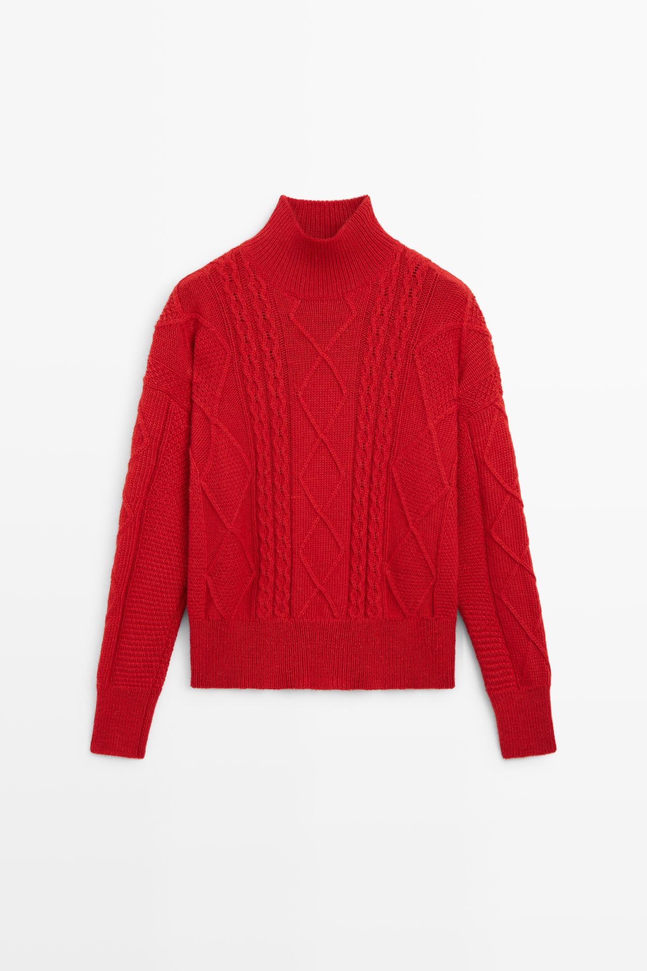 Wool blend cable-knit sweater — RED