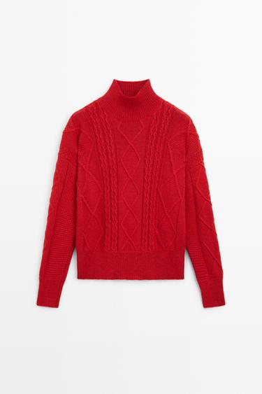 Wool blend cable-knit sweater — RED 2