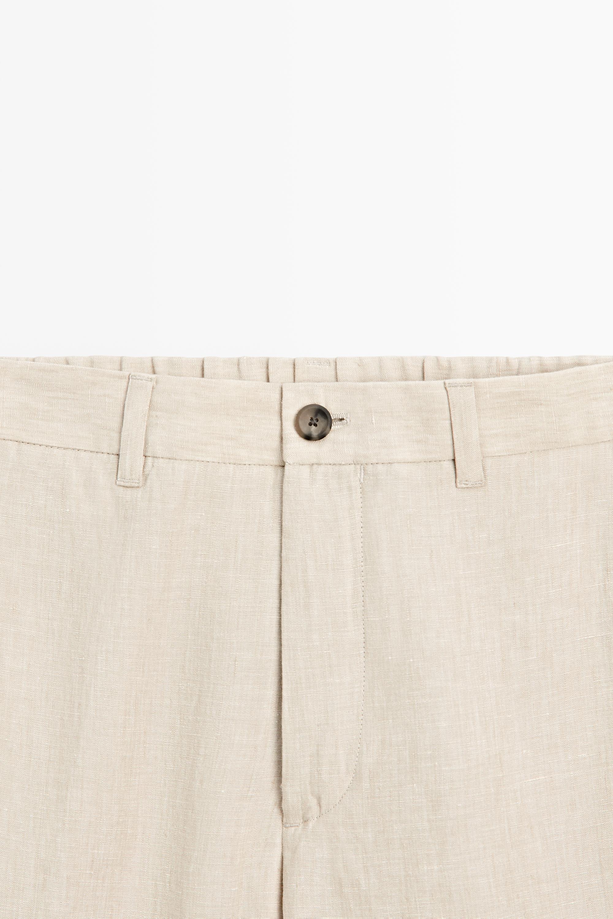 100% Linen Elastic-Waist Pants — BEIGE