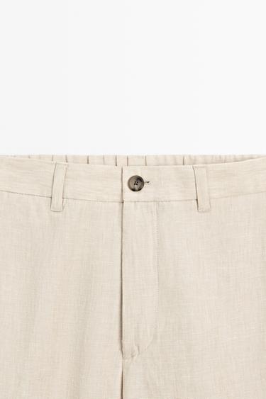 100% Linen Elastic-Waist Pants — BEIGE 4
