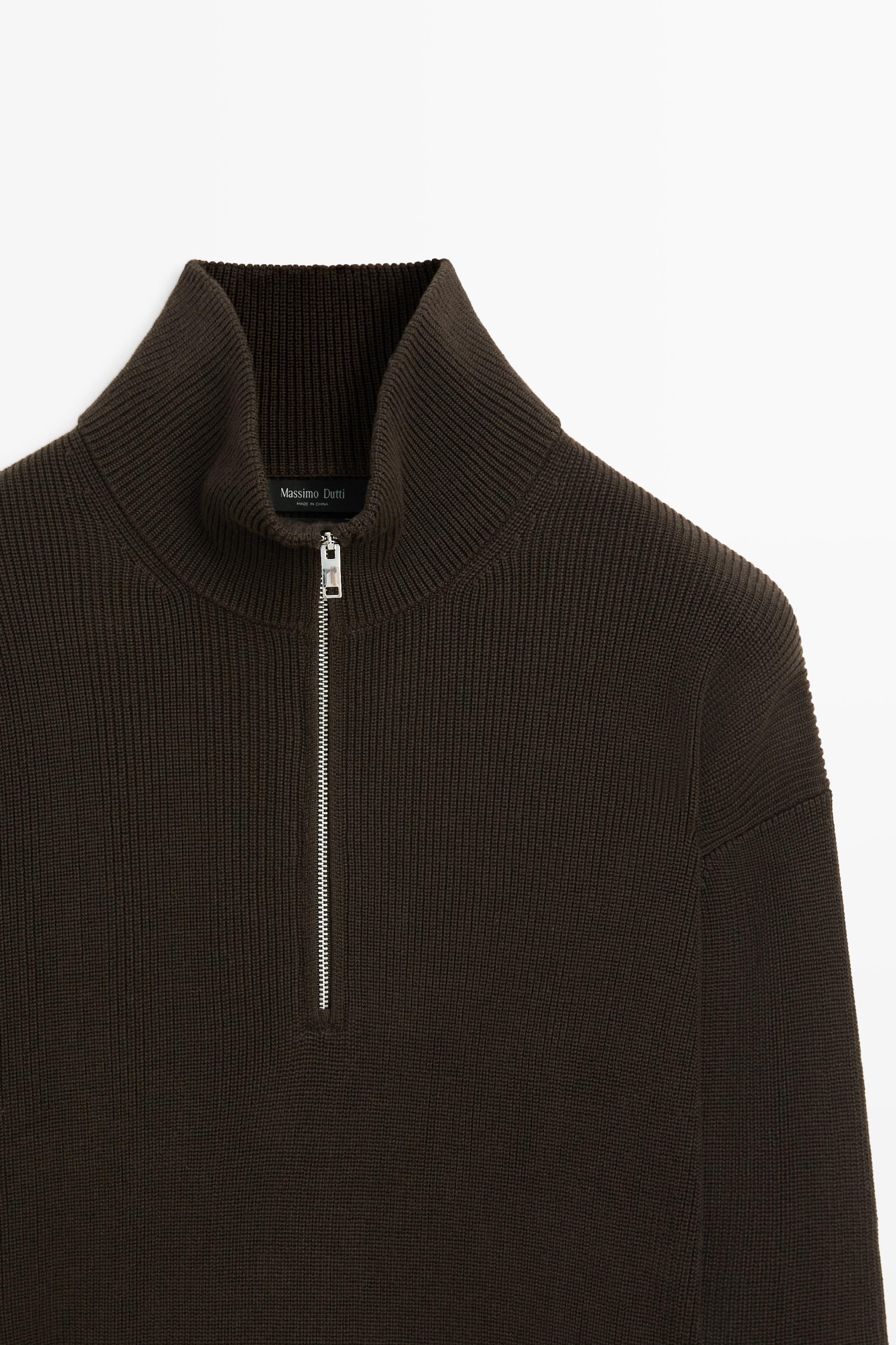 100% cotton mock neck knit sweater — BROWN MARL