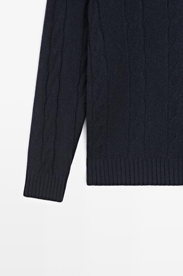 Cable knit mock neck sweater — NAVY BLUE 7