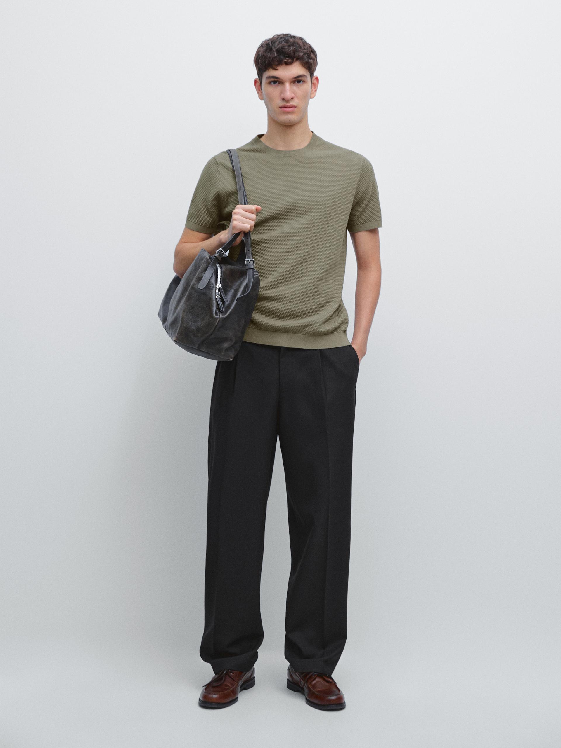 Maglietta In Maglia Strutturata - Beige - Xl - Massimo Dutti - Maschile