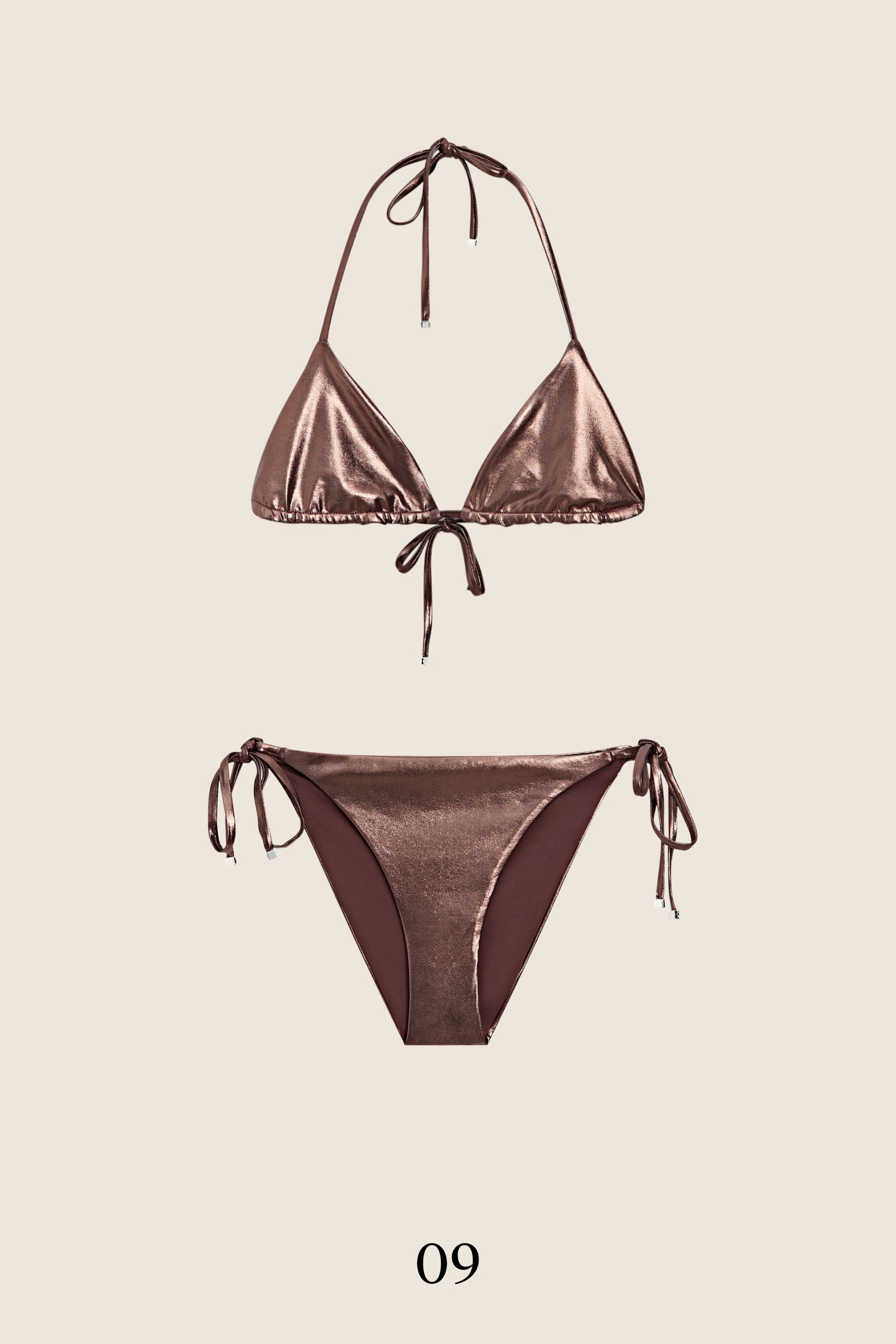 Metallic triangle bikini set — BROWN