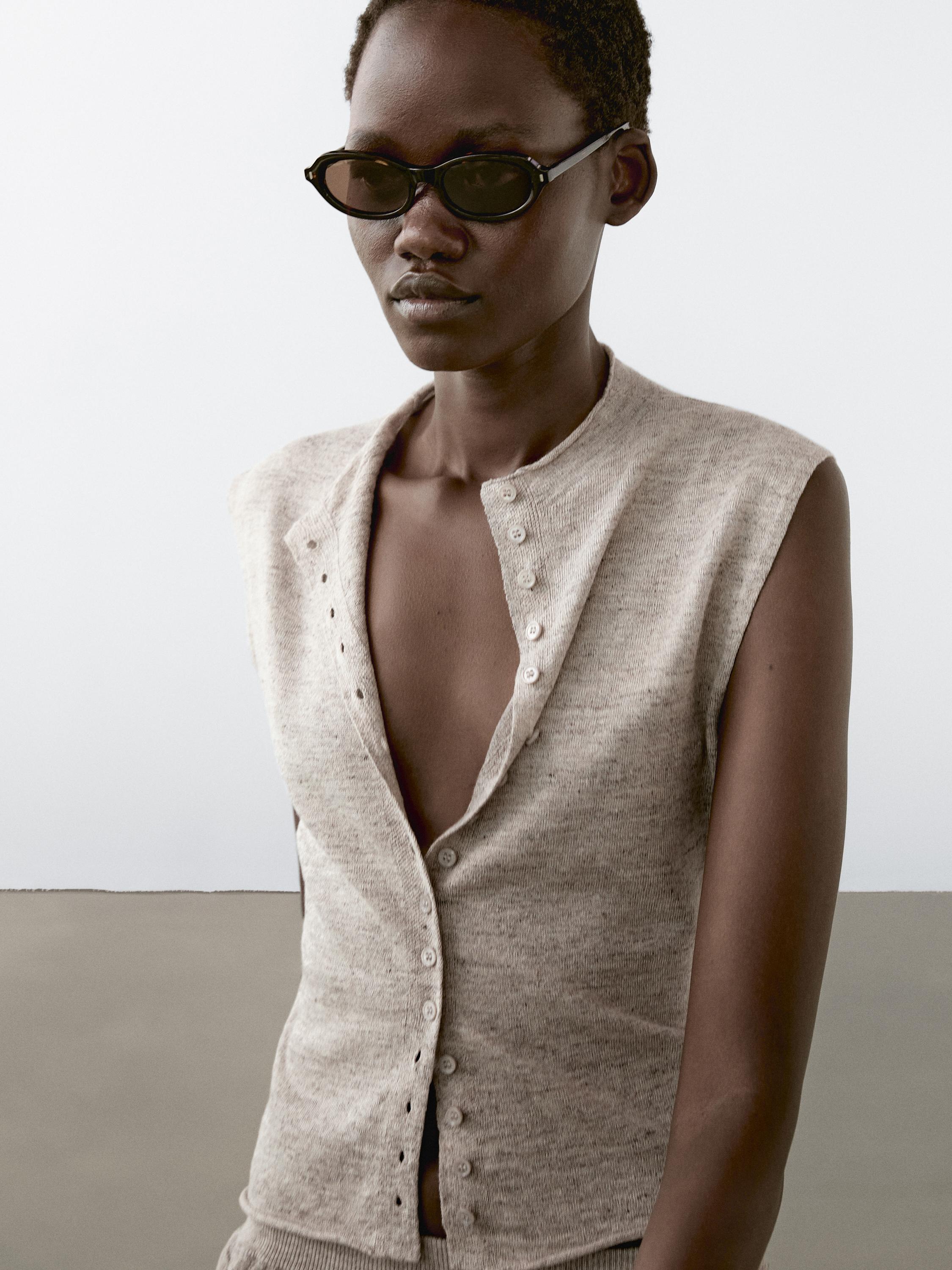 Melange linen blend knit vest