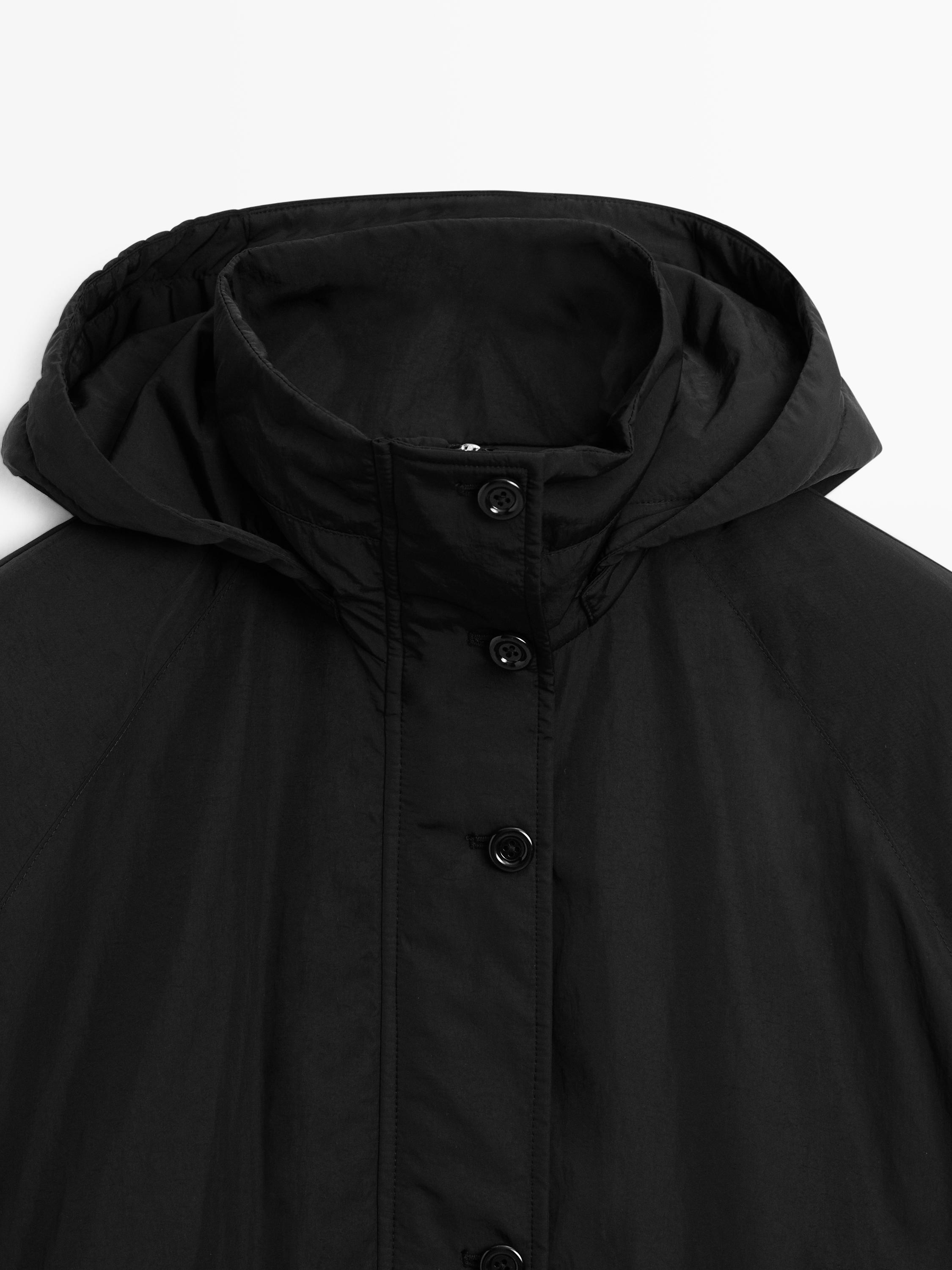Long technical fabric parka — BLACK