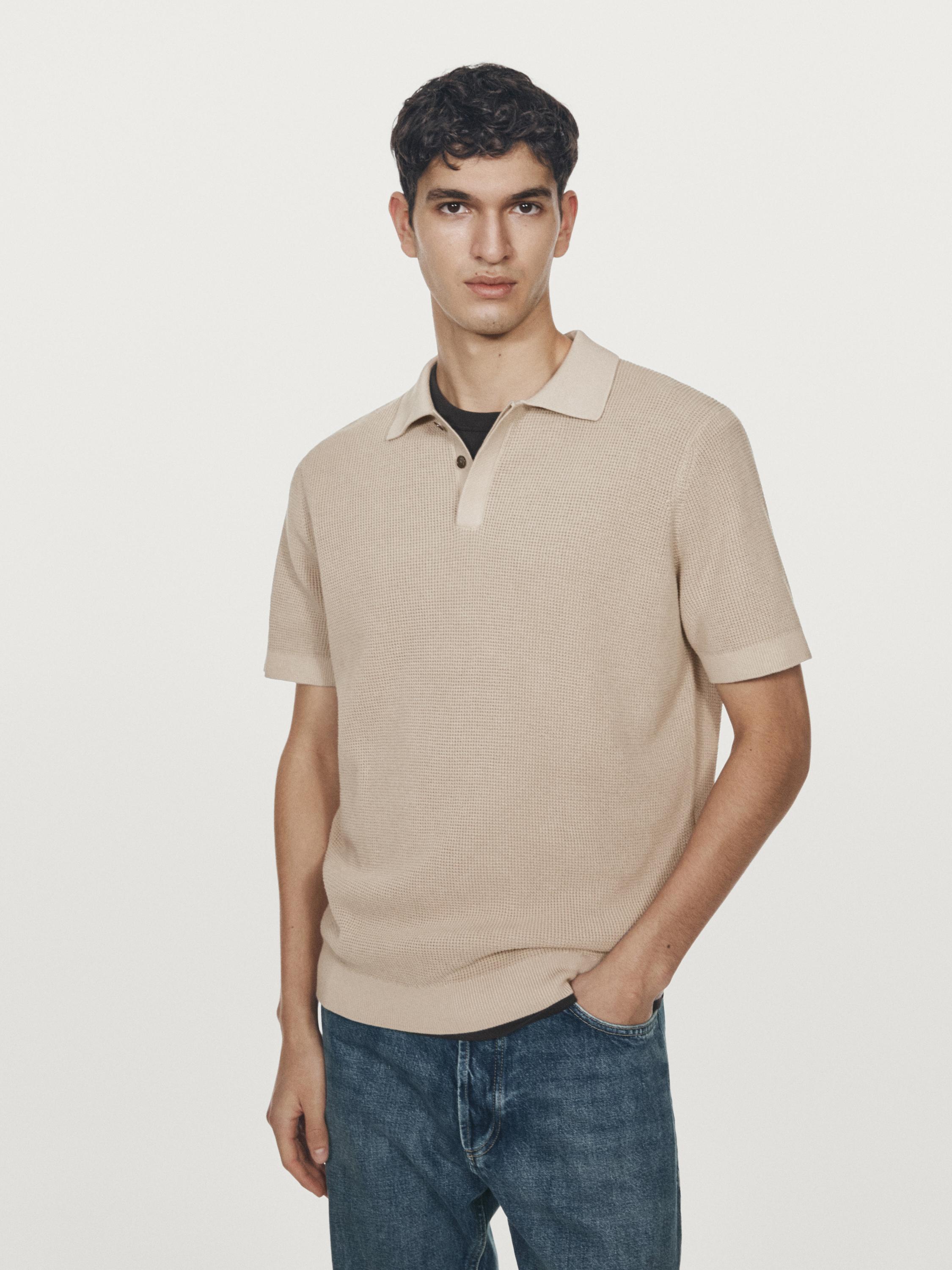 Textured cotton knit polo shirt — RUST