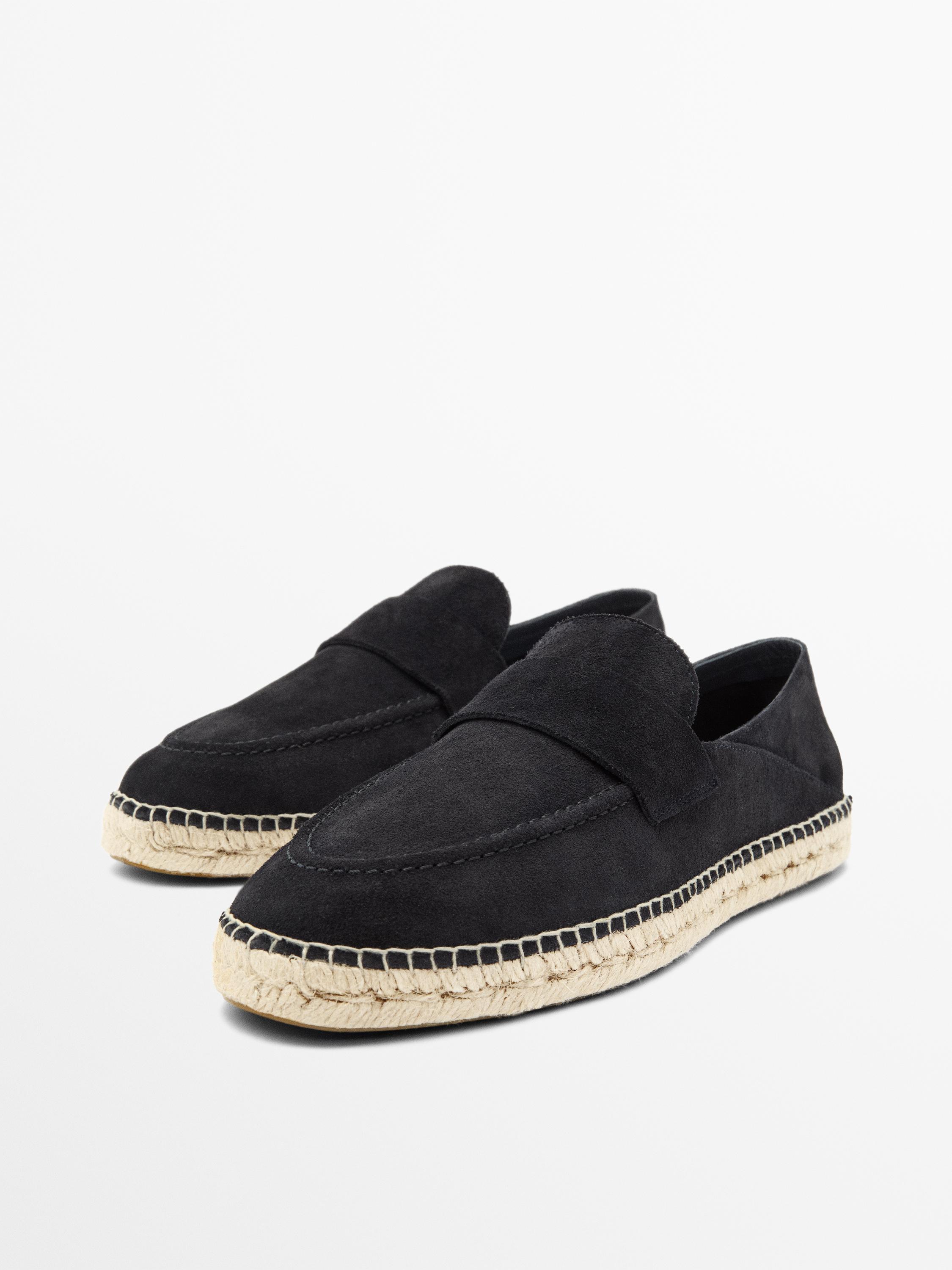 Split suede leather espadrille with piece — Dark blue
