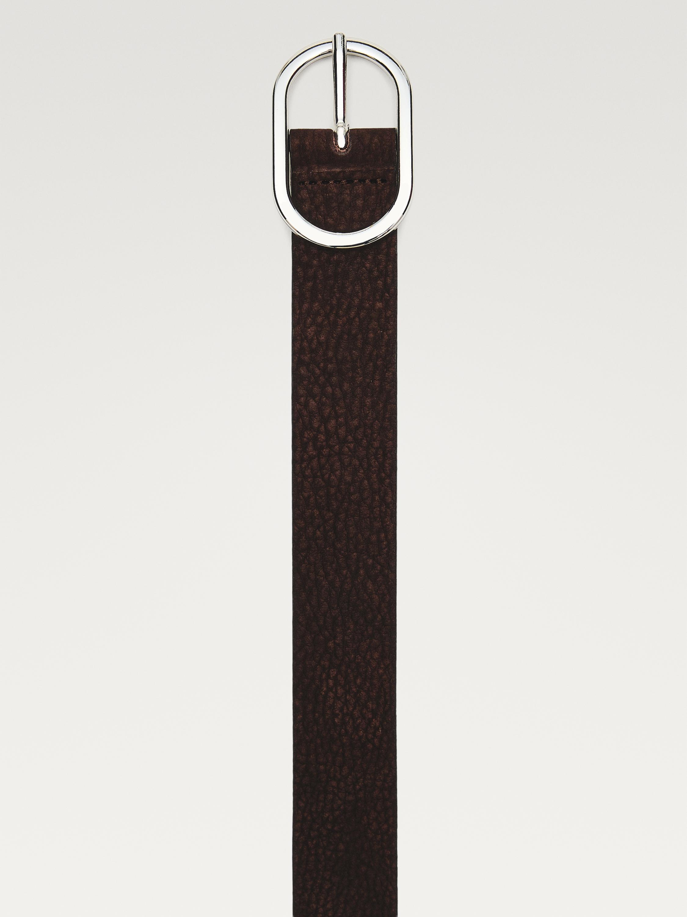 Nubuck leather belt with oval buckle