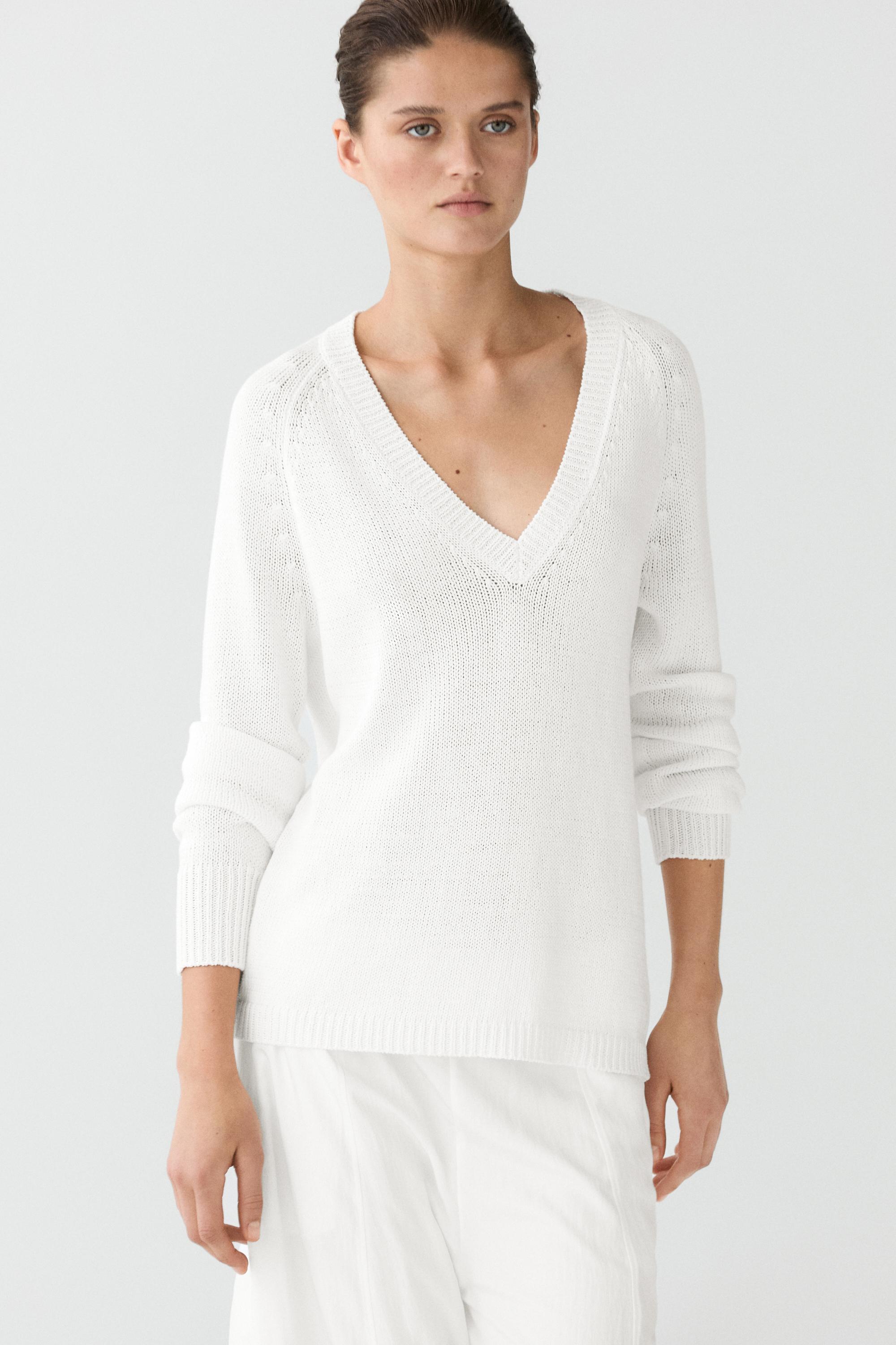 Cotton blend V-neck knit sweater