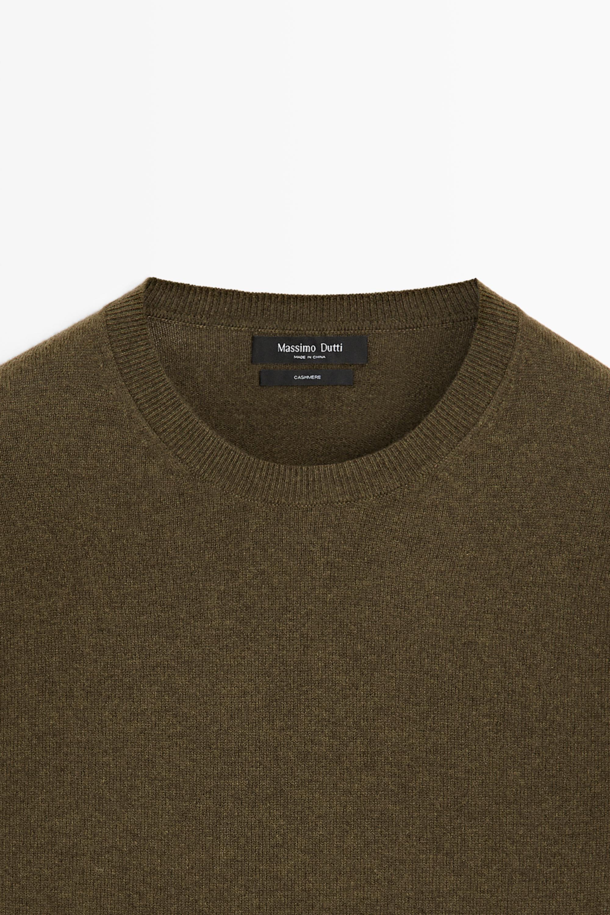 100% cashmere ribbed knit sweater — KHAKI