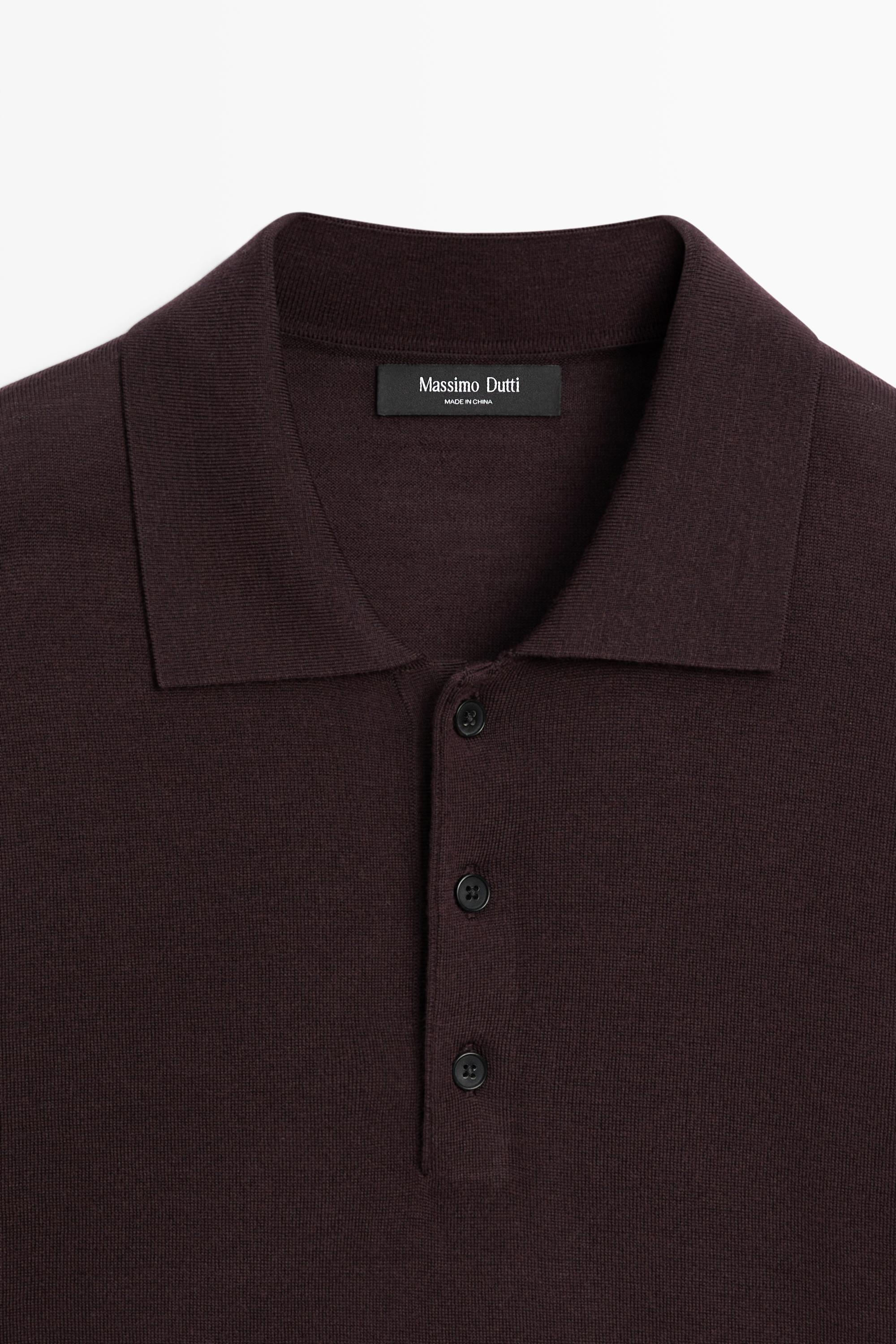 Wool blend knit polo shirt — BURGUNDY