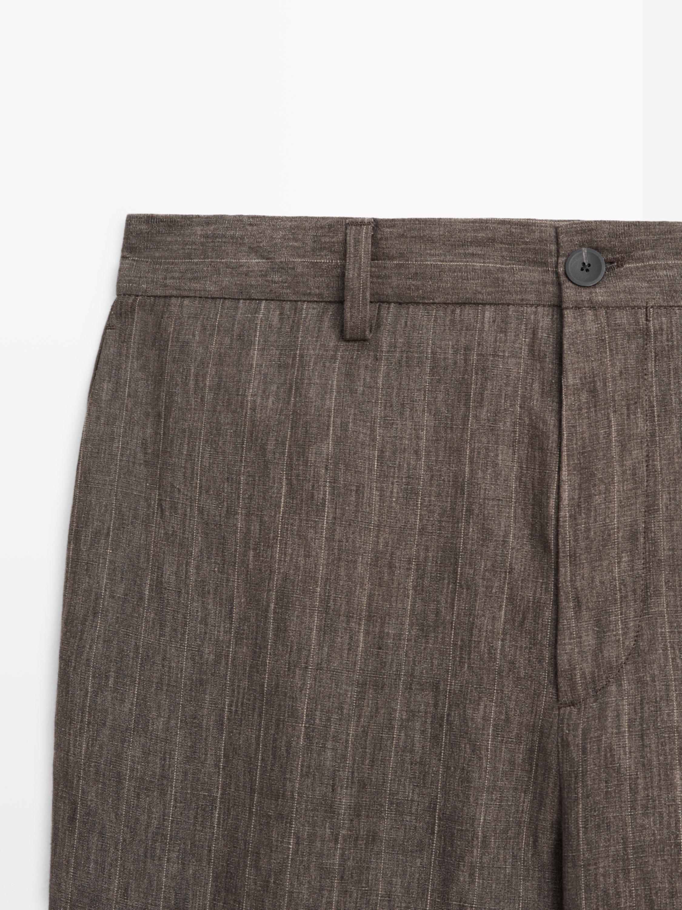 Striped linen trousers — BROWN
