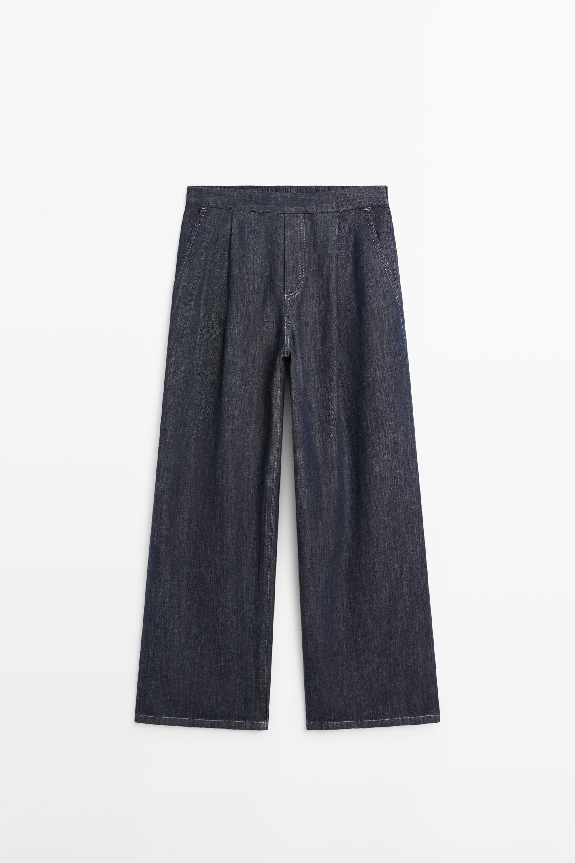 Cotton blend pleated semi-jogger pants