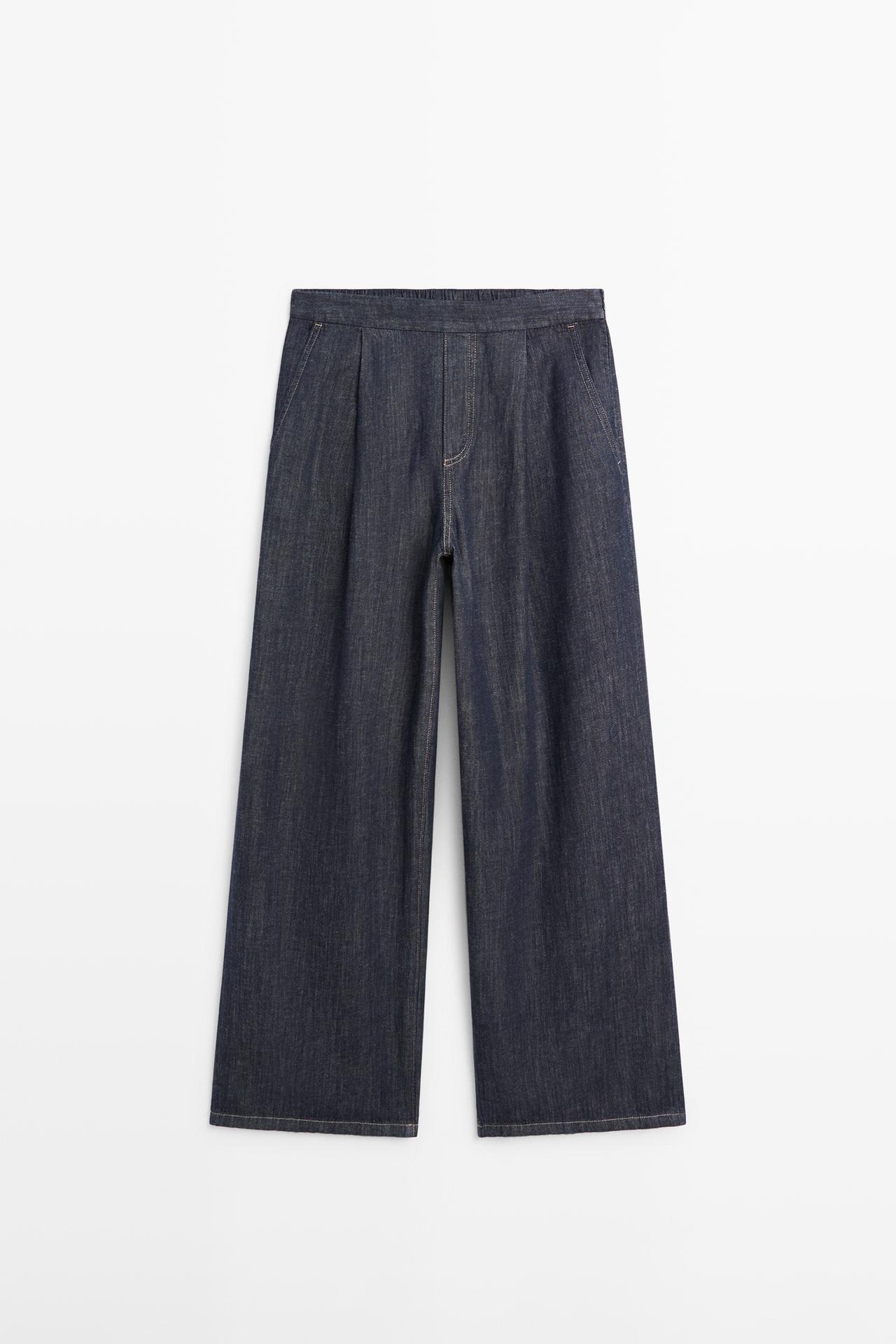 Cotton blend pleated semi-jogger pants — DARK BLUE