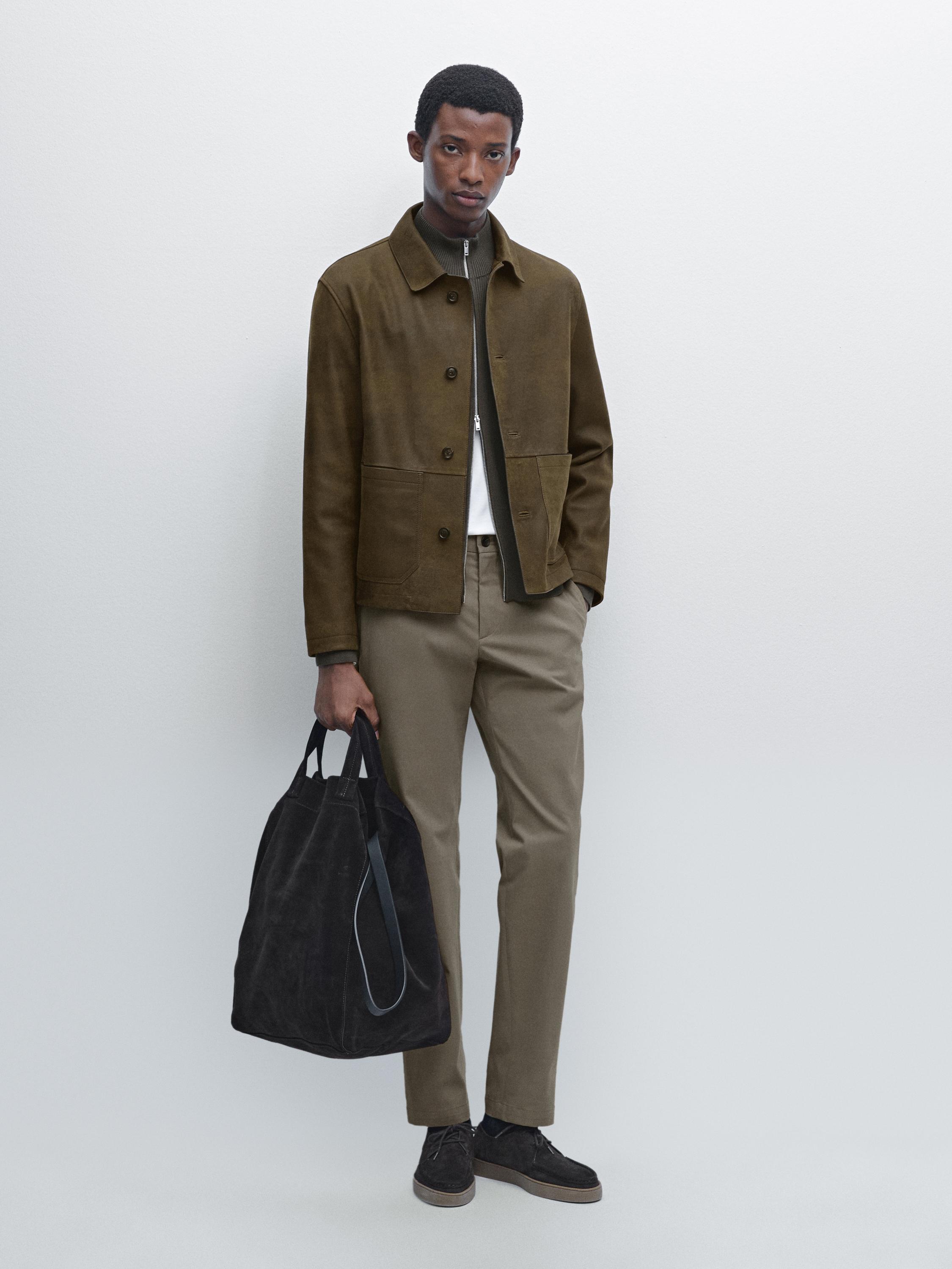 Cotton blend slim fit trousers