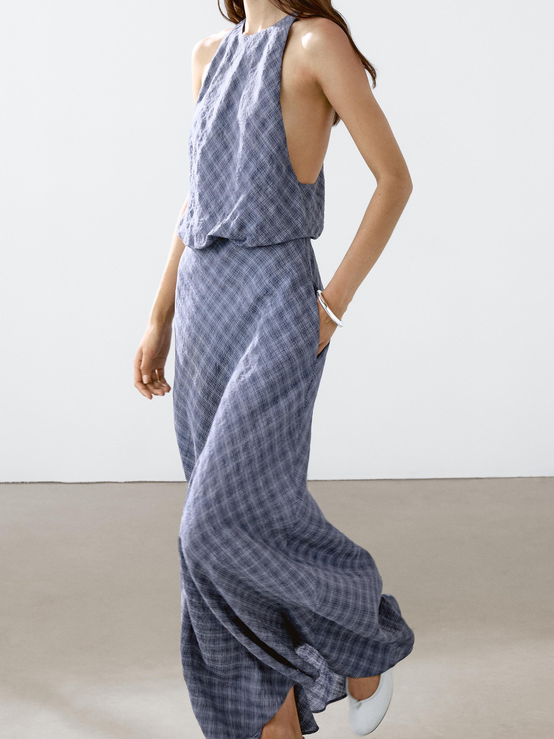 Long checked dress with back detail