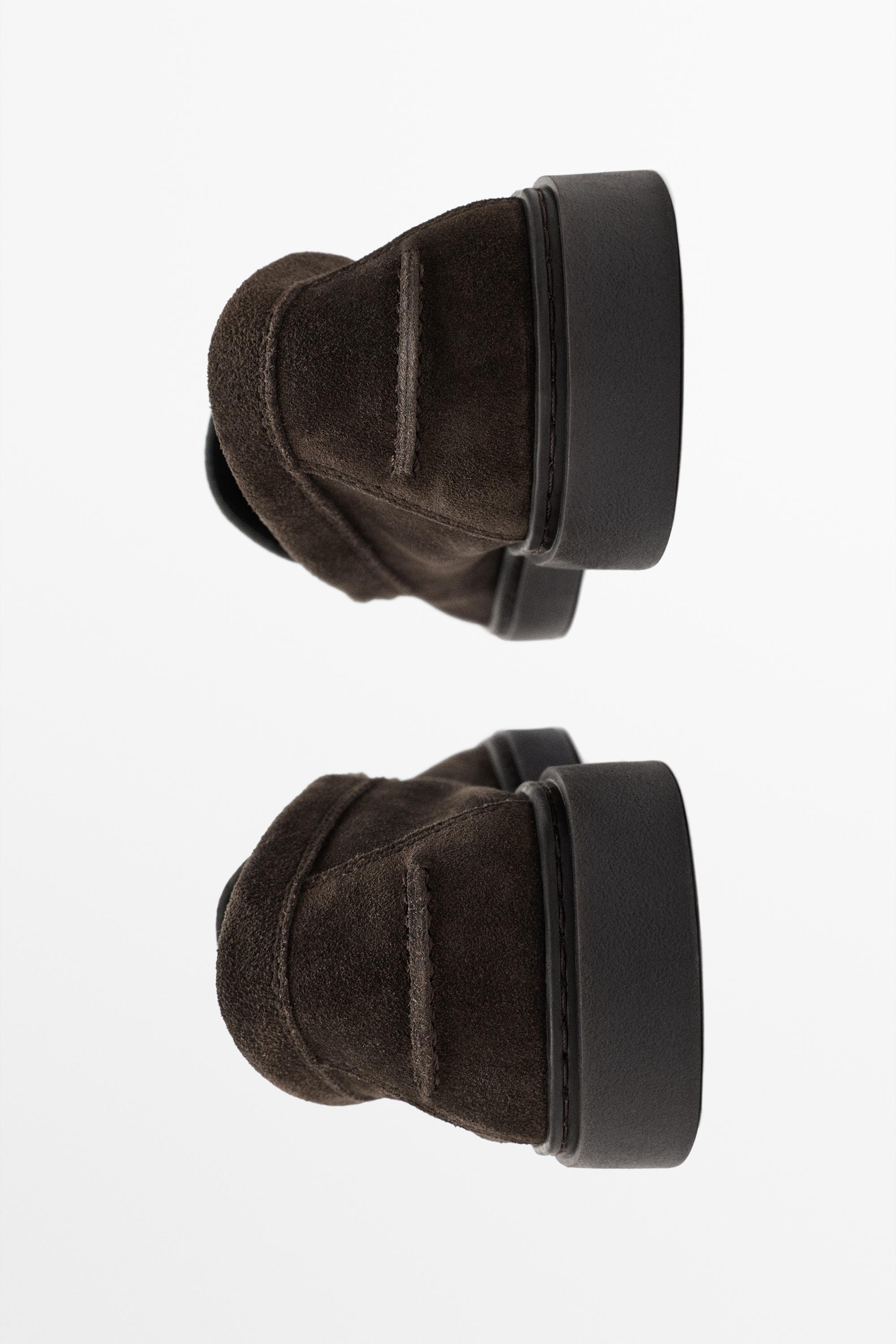 Split suede leather loafer — BROWN