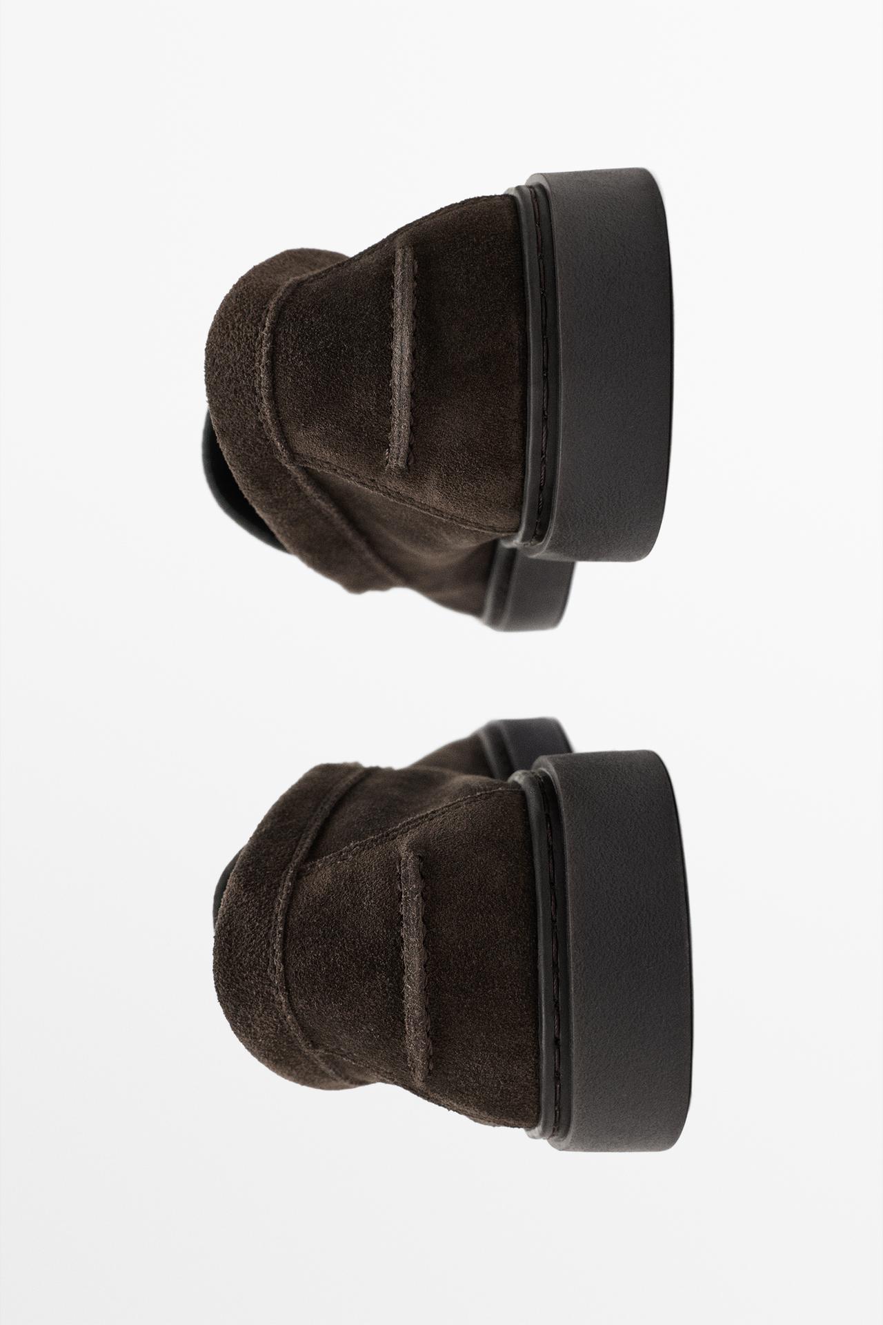 Split suede leather loafer — BROWN